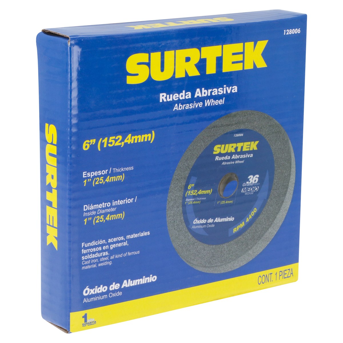 Rueda abrasiva de óxido de aluminio grano 36, 6" x 1" Surtek - Imagen 2