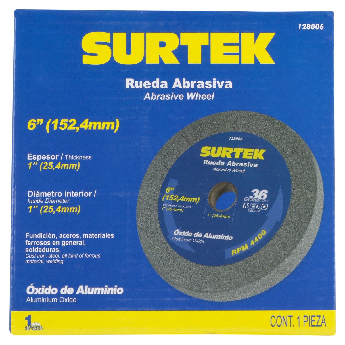 Rueda abrasiva de óxido de aluminio grano 36, 6" x 1" Surtek - Imagen 3