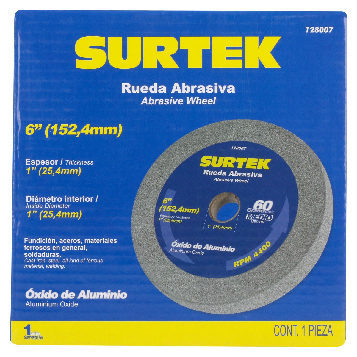 Rueda abrasiva de óxido de aluminio grano 60, 6" x 1" Surtek - Imagen 3