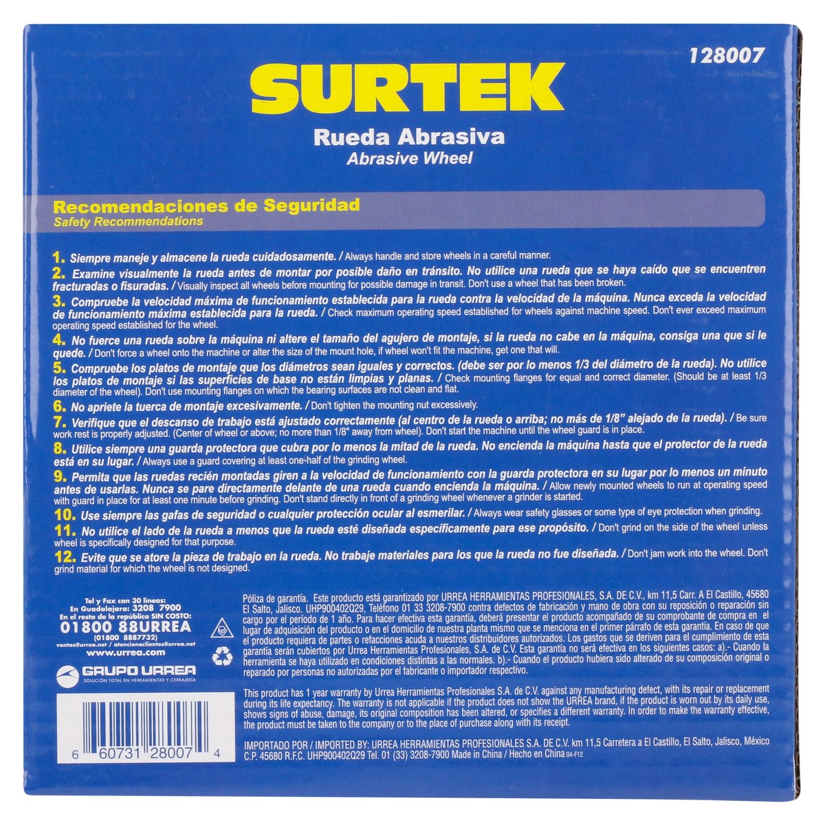 Rueda abrasiva de óxido de aluminio grano 60, 6" x 1" Surtek - Imagen 4
