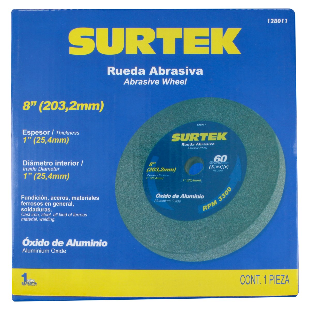 Rueda abrasiva de óxido de aluminio grano 60, 8" x 1" Surtek - Imagen 3