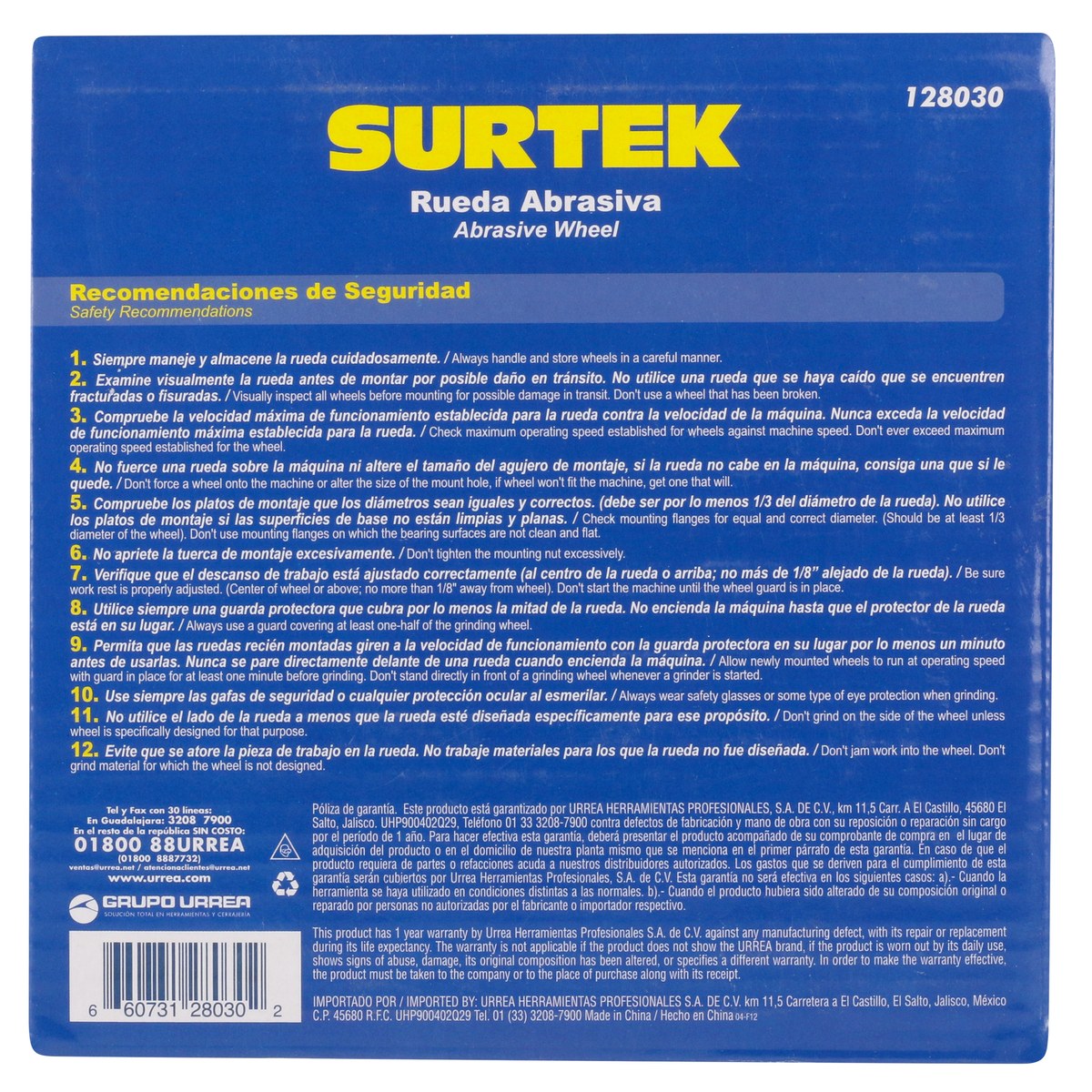 Rueda abrasiva de carburo de silicio verde grano 60, 6" x 3/4" Surtek - Imagen 4