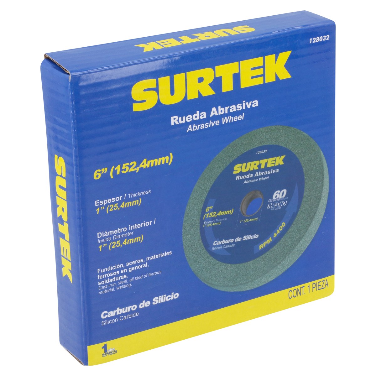 Rueda abrasiva de carburo de silicio verde grano 60, 6" x 1" Surtek - Imagen 2