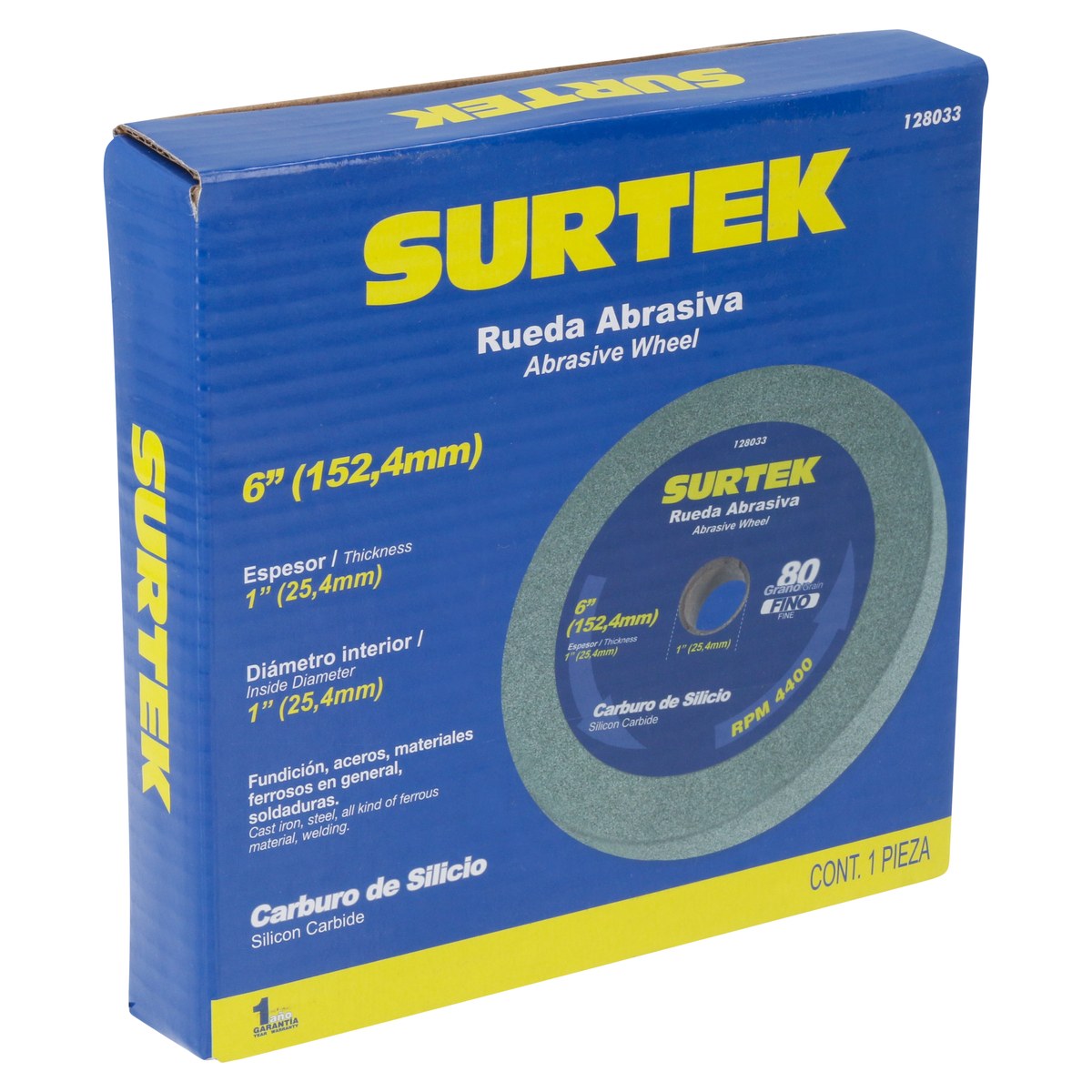 Rueda abrasiva de carburo de silicio verde grano 80, 6" x 1" Surtek - Imagen 2