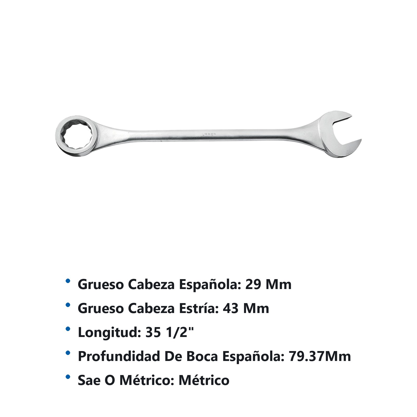 Llave combinada jumbo satinada métrica, 12 puntas, 80 mm Urrea - Imagen 2