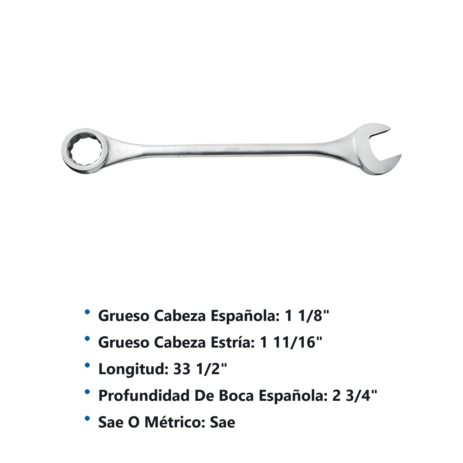 Llave combinada jumbo satinada en pulgadas, 12 puntas, 2-13/16" Urrea - Imagen 2