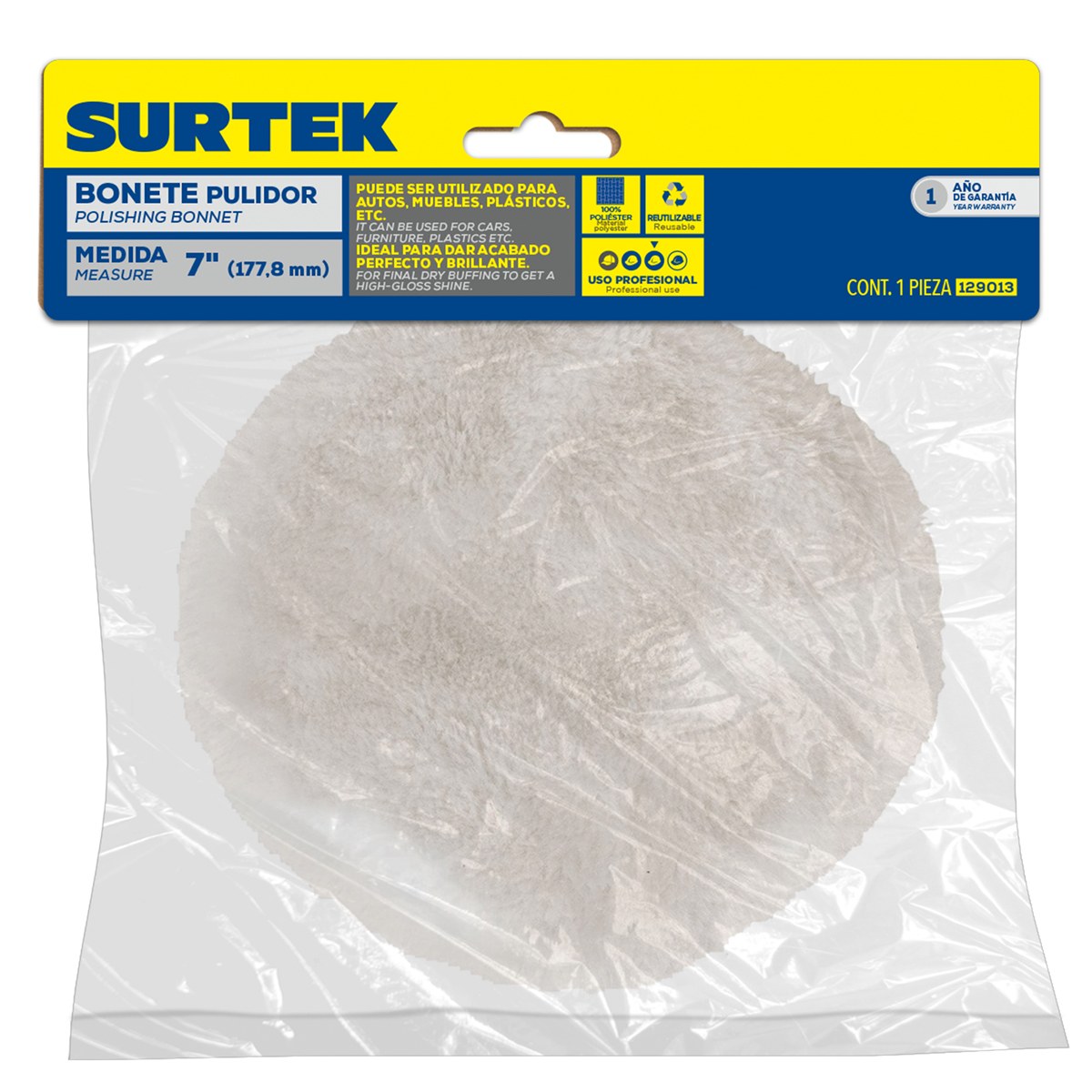 Bonete pulidor para pulidora 7" Surtek - Imagen 2