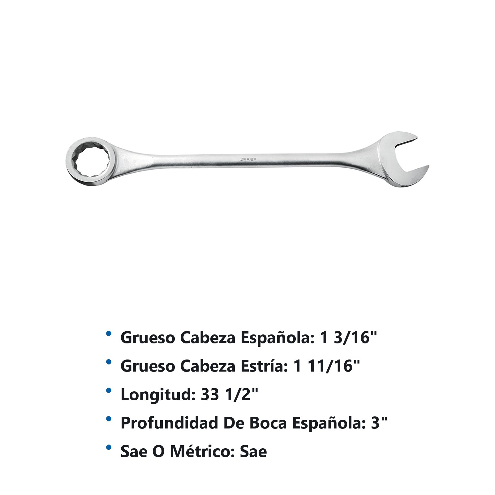 Llave combinada jumbo satinada en pulgadas, 12 puntas, 2-15/16" Urrea - Imagen 2