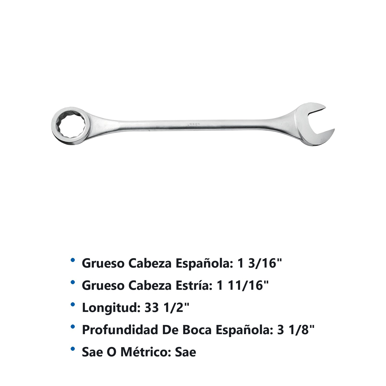 Llave combinada jumbo satinada en pulgadas, 12 puntas, 3-1/16" Urrea - Imagen 2