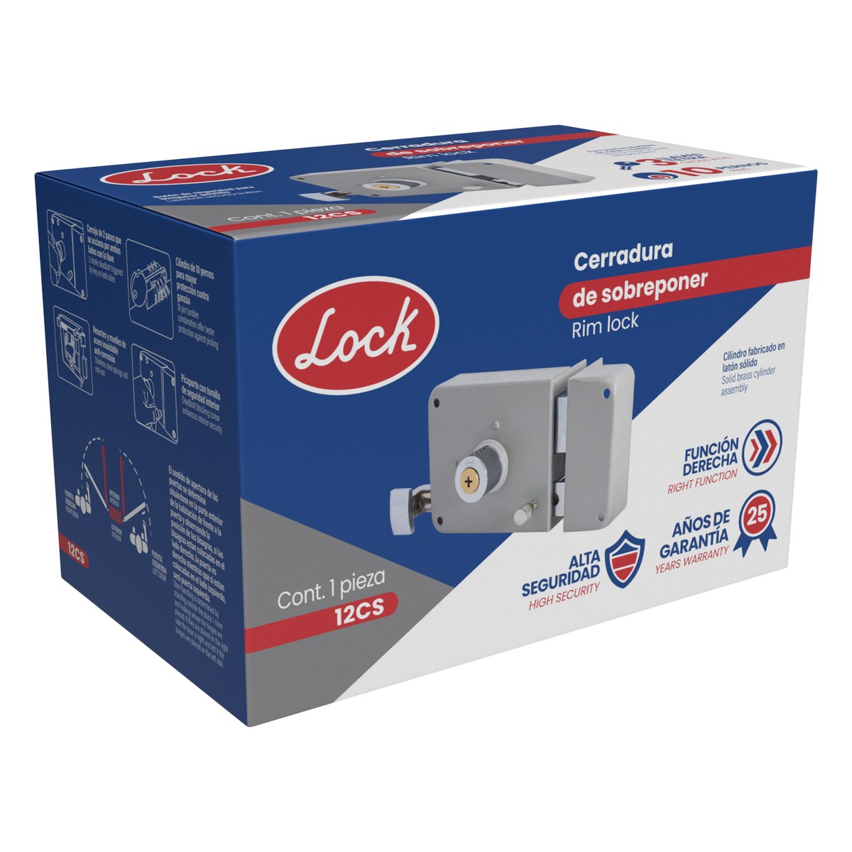 Cerradura de sobreponer función instala fácil, derecha, llave tetra, en caja Lock - Imagen 2