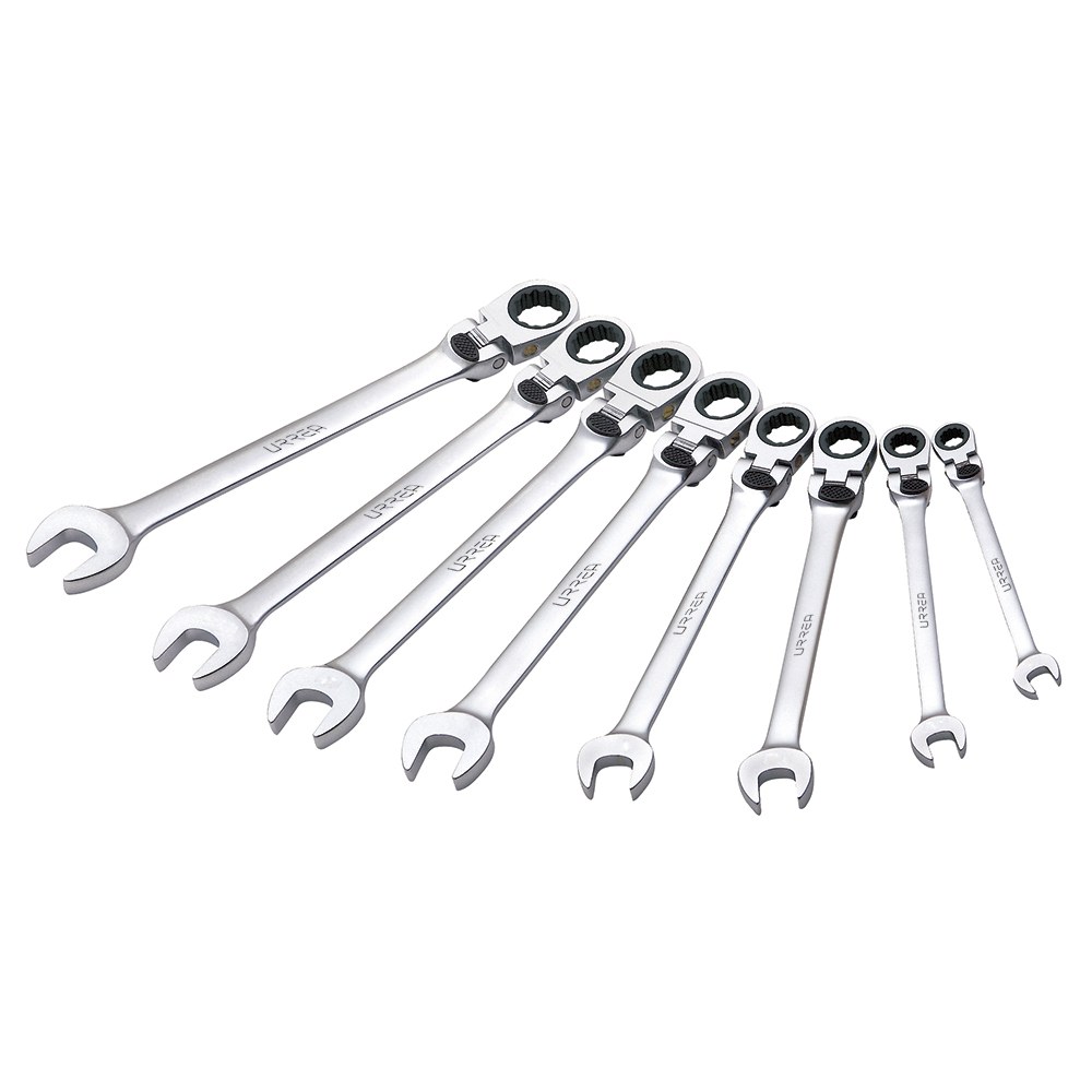 Juego de llaves combinadas pulido espejo flex de matraca spline en pulg,8 pz en caja plást Urrea