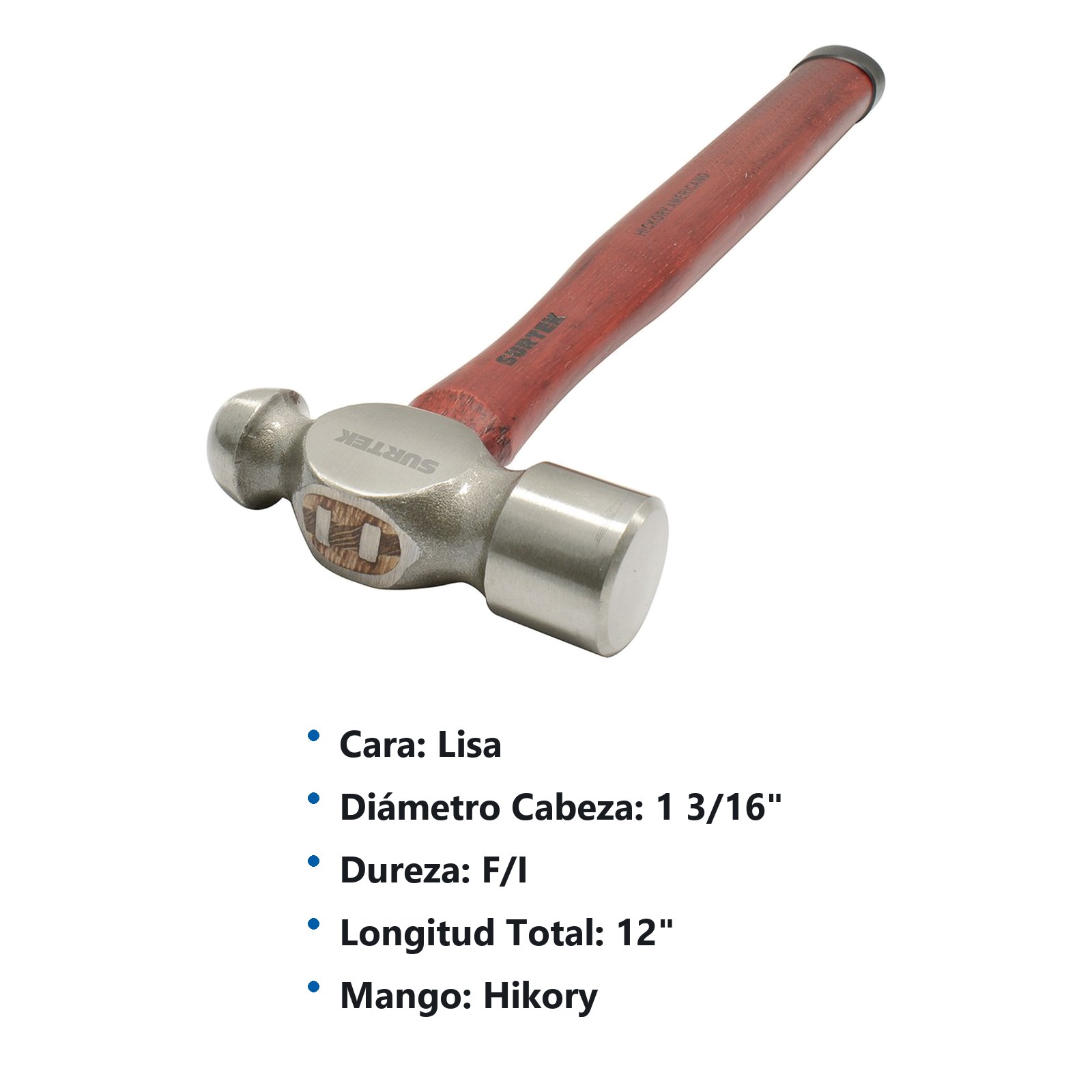 Martillo de bola pulido con mango de madera de 13", 12 oz Surtek - Imagen 2