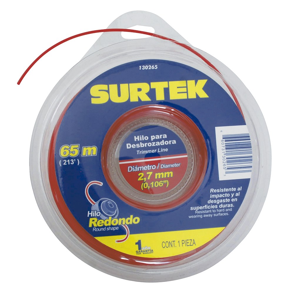 Nailon redondo para desbrozadora doble blíster, 2.7 mm x 65 m Surtek