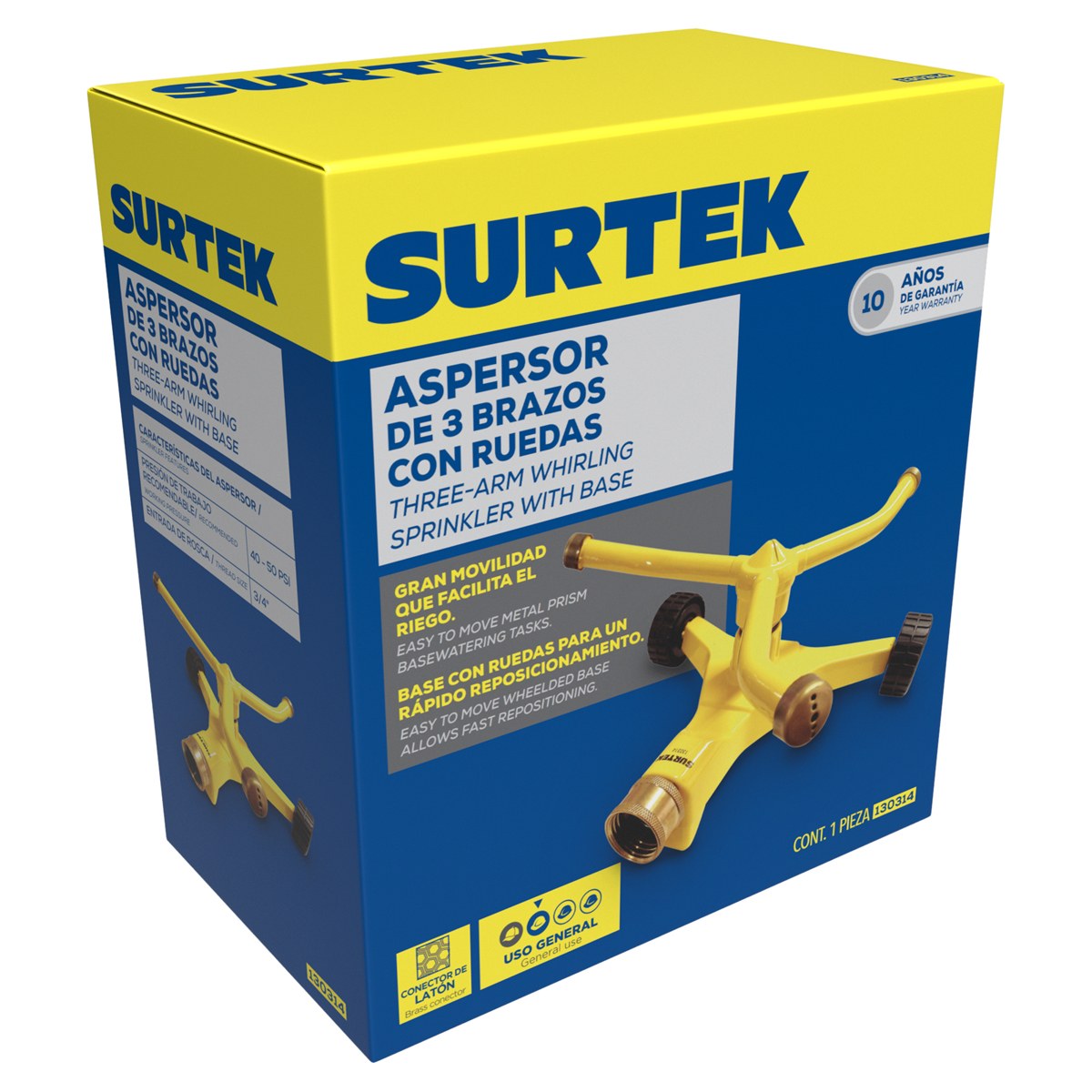 Aspersor estacionario con base metálica de 3 brazos con ruedas, 3/4" GHT Surtek - Imagen 3