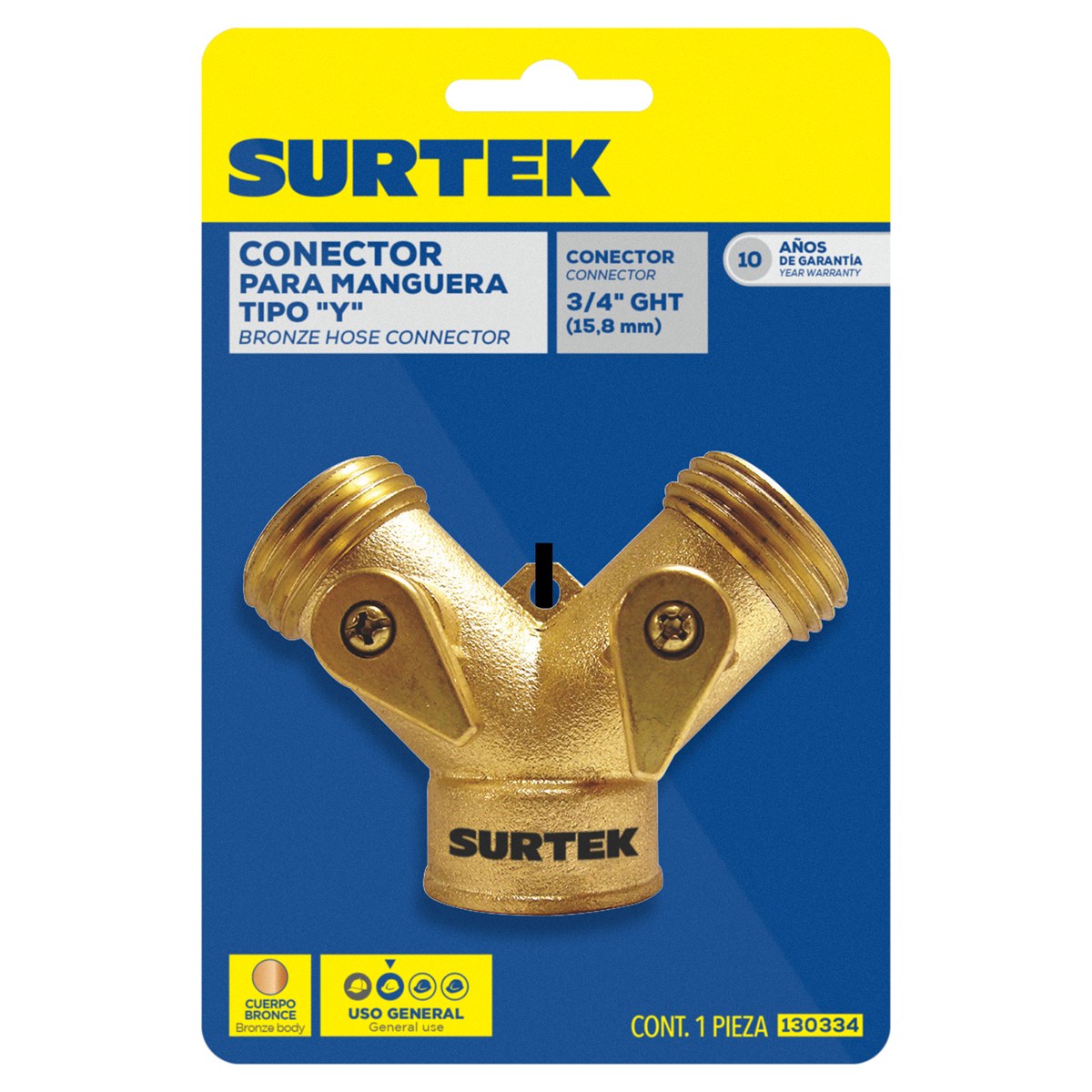 Adaptador para manguera de riego en "Y" de bronce 11 x 7 cm Surtek - Imagen 2