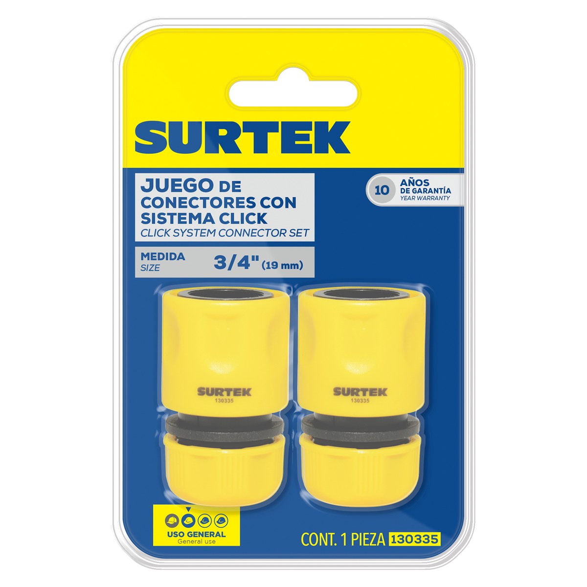 Juego de conectores para manguera de riego con sistema clic 3/4" GHT, 2 piezas Surtek - Imagen 2