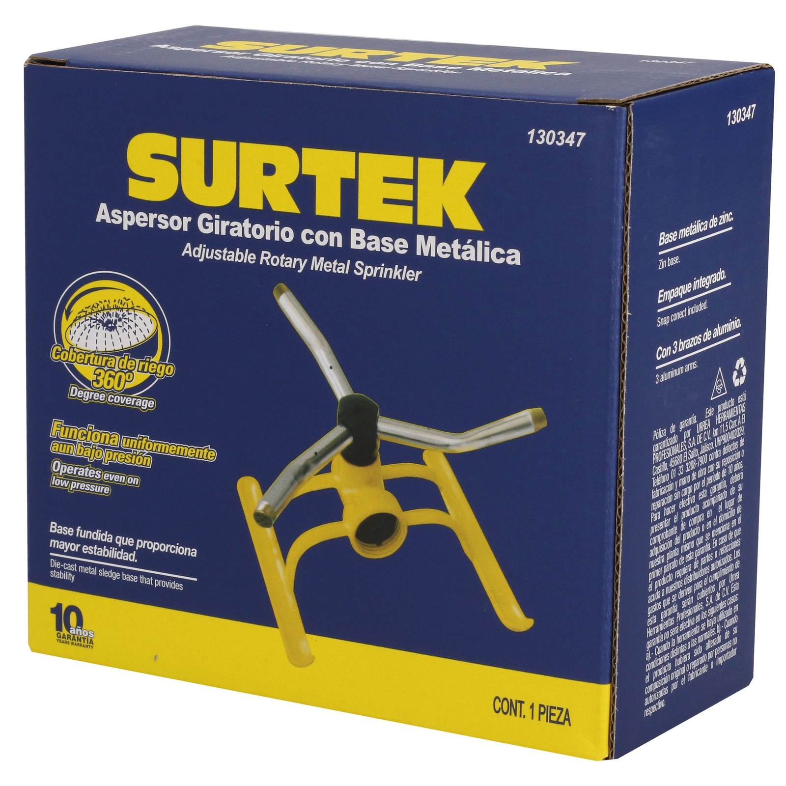 Aspersor estacionario con base metálica de 3 brazos, 3/4" GHT Surtek - Imagen 2
