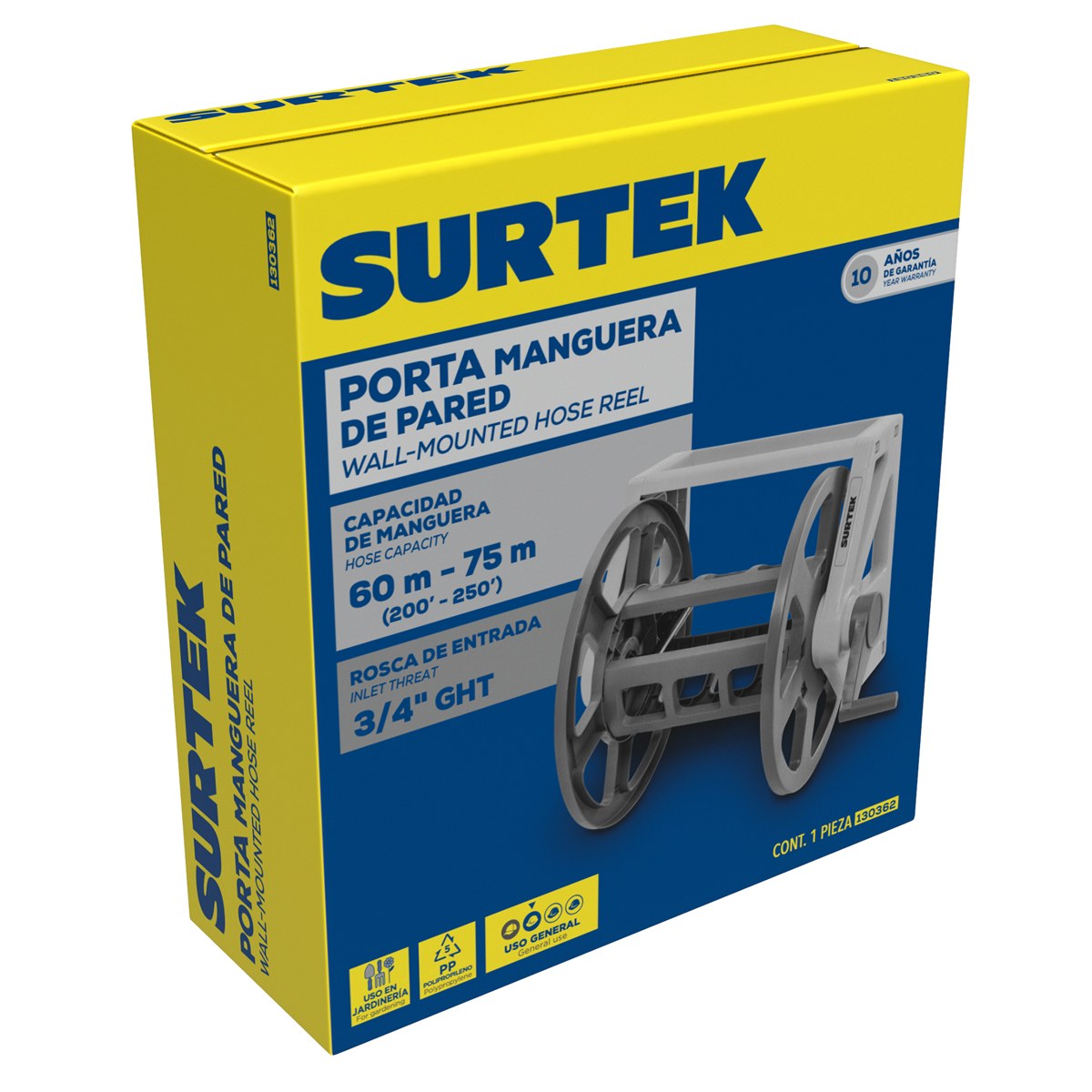 Porta manguera de pared, capacidad de 75 m Surtek - Imagen 3