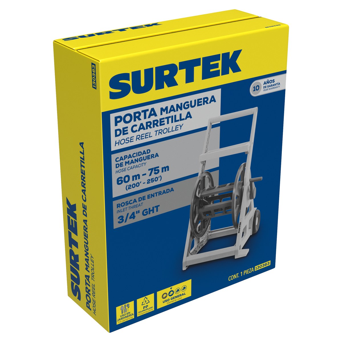 Porta manguera con ruedas, capacidad de 75 m Surtek - Imagen 3