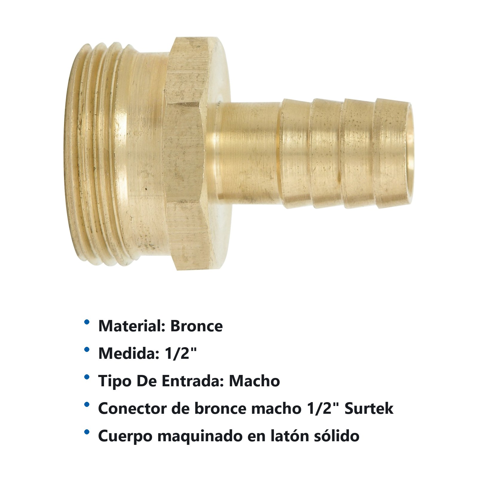Conector para manguera de riego de latón, 1/2" macho Surtek - Imagen 3