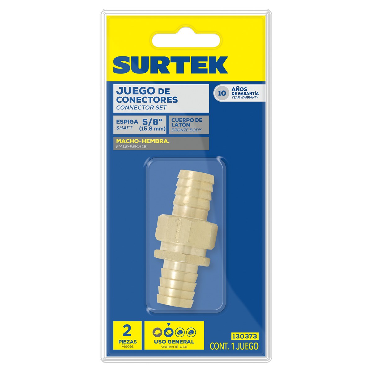 Conector para manguera de riego de latón, 5/8" macho-hembra Surtek - Imagen 2