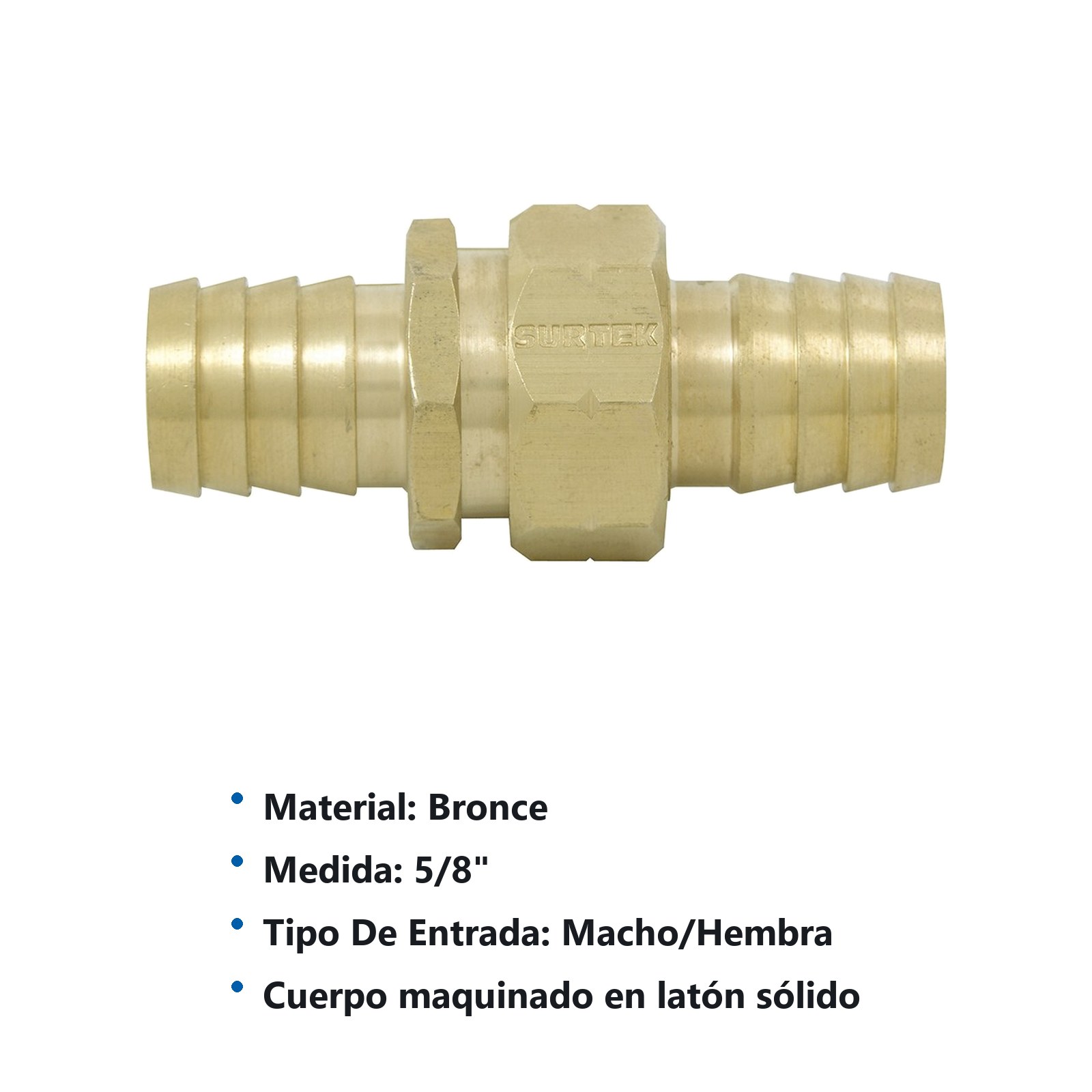 Conector para manguera de riego de latón, 5/8" macho-hembra Surtek - Imagen 3