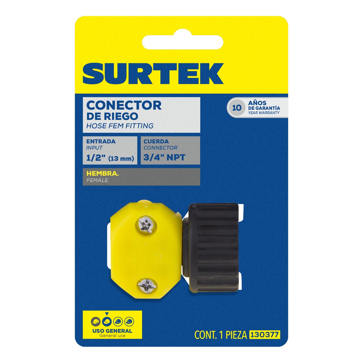 Conector para manguera de riego plástico, 1/2" hembra Surtek - Imagen 2