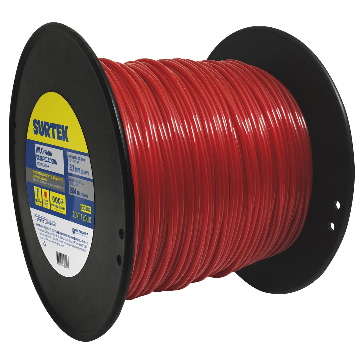 Nailon redondo para desbrozadora en carrete, 2.7 mm x 224 m Surtek - Imagen 2