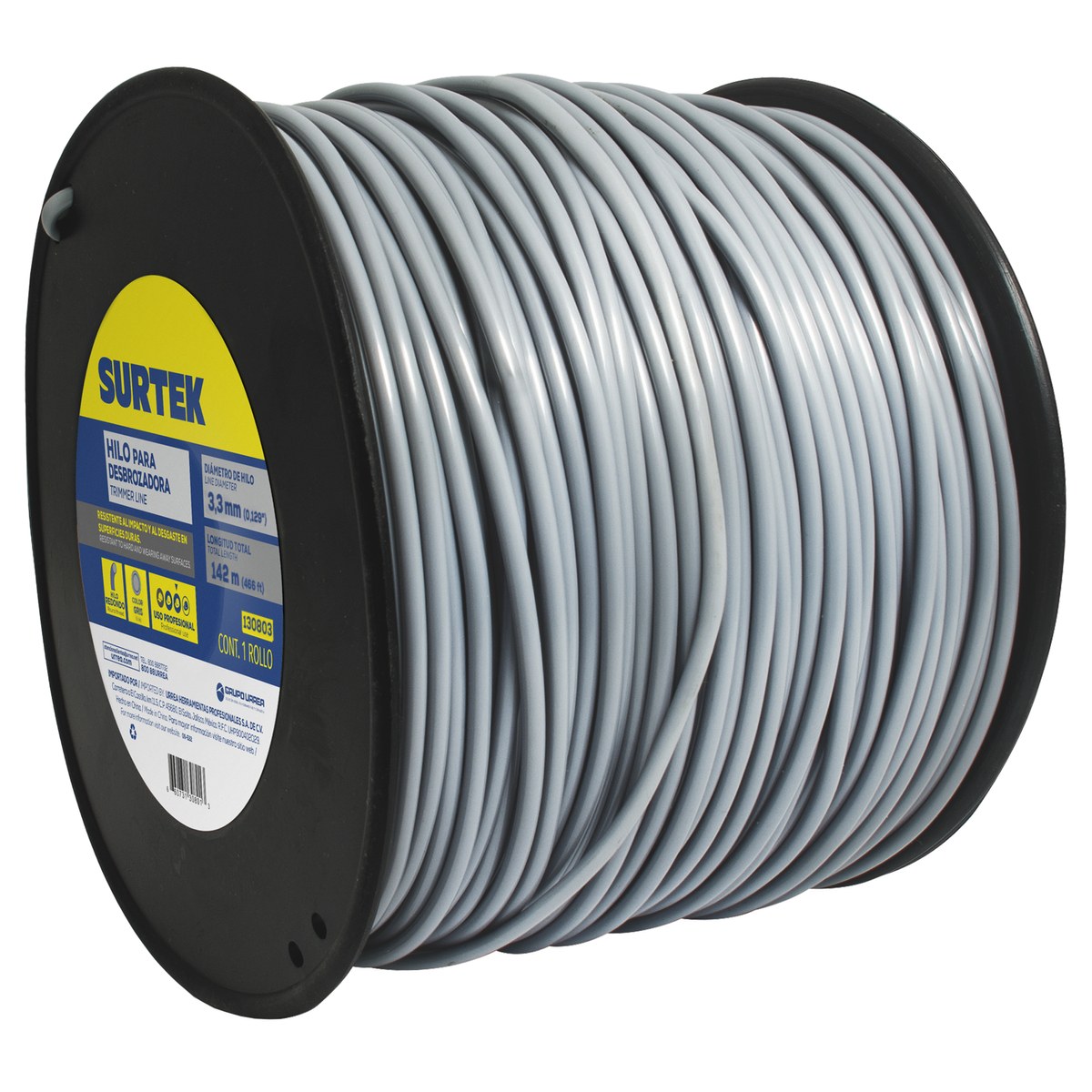 Nailon redondo para desbrozadora en carrete, 3.3 mm x 142 m Surtek - Imagen 2