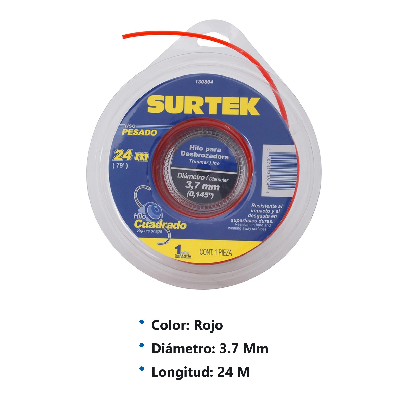Nailon cuadrado para desbrozadora, 3.7 mm x 24 m Surtek - Imagen 2