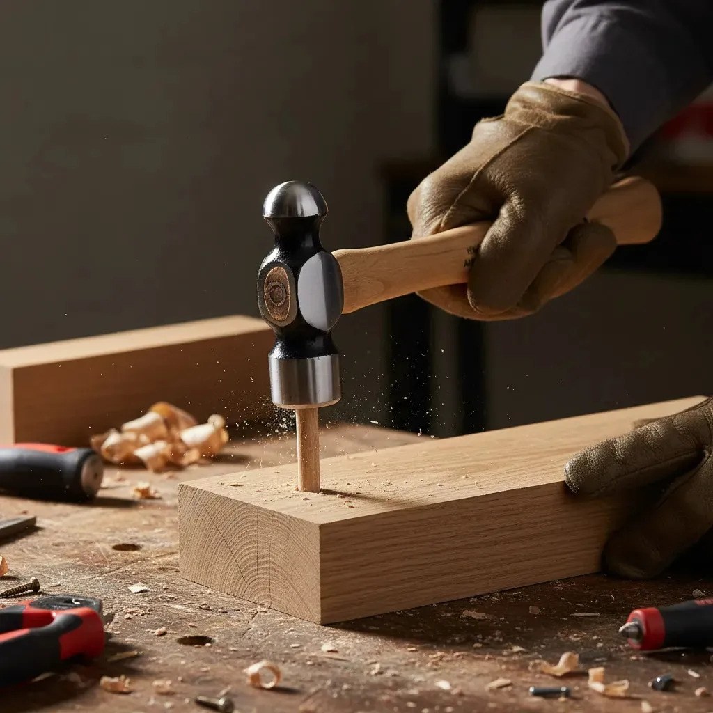 Martillo de bola maquinado con mango de madera de 13", 16 oz Urrea - Imagen 2