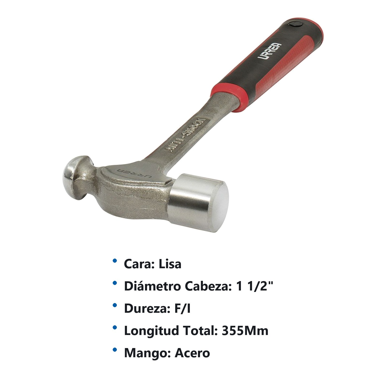 Martillo de bola forjada con mango anti-vibración texturizado de 13-31/32", 24 oz Urrea - Imagen 2