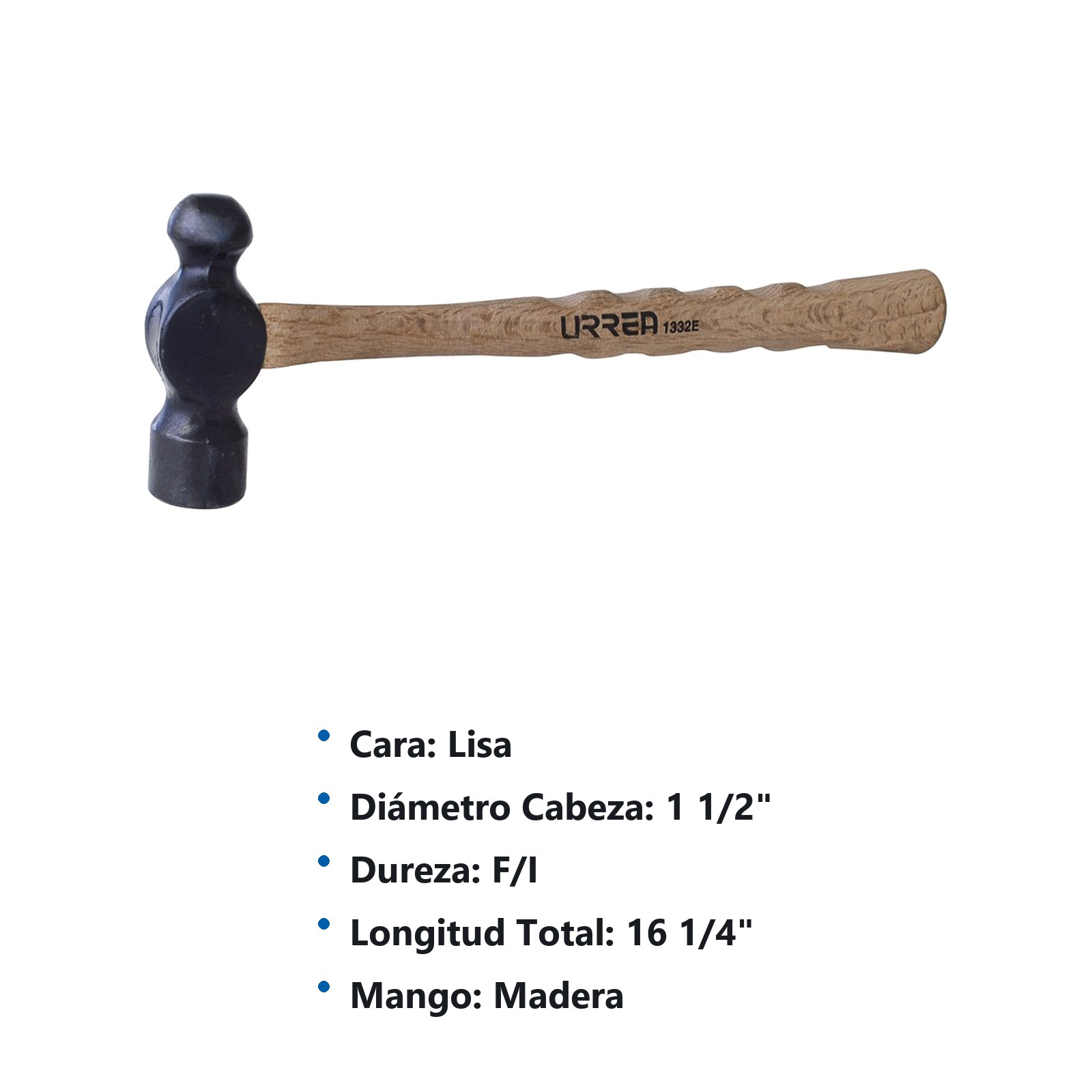 Martillo de bola black con mango de madera estriado de 16", 32 oz Urrea - Imagen 2