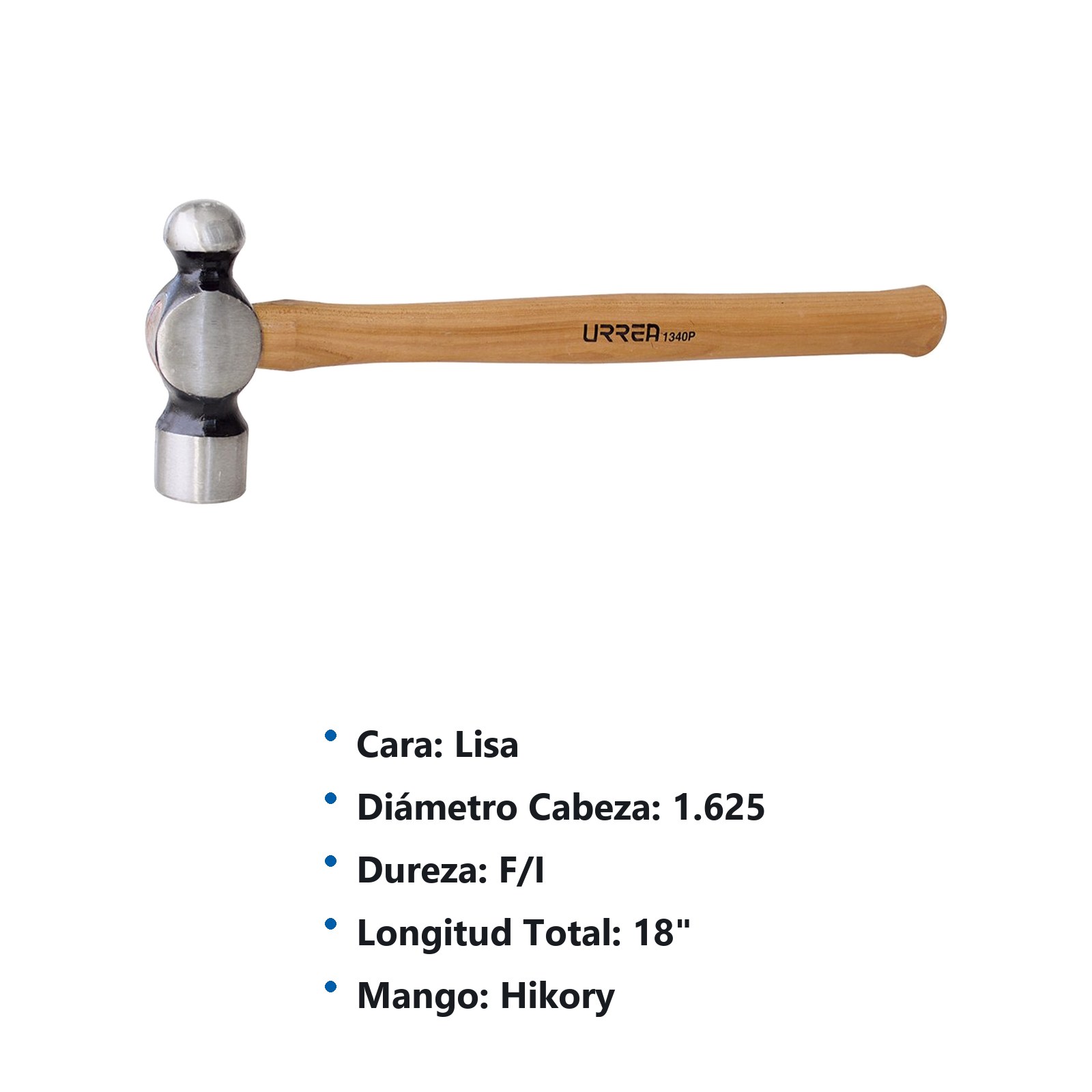 Martillo de bola maquinado con mango de madera de 18", 40 oz Urrea - Imagen 3