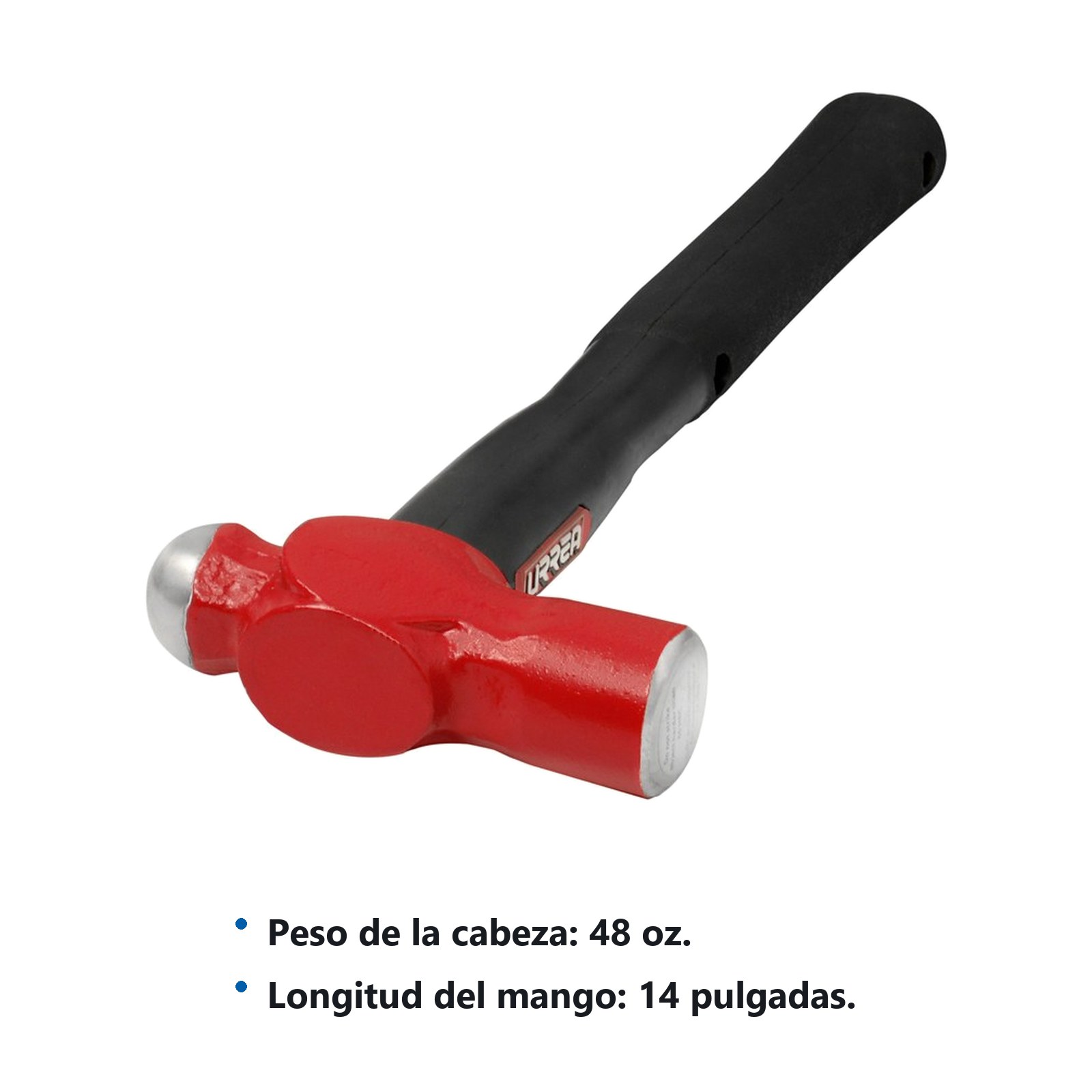 Martillo de bola irrompible con mango Rubber grip de 14", 48 oz Urrea - Imagen 2