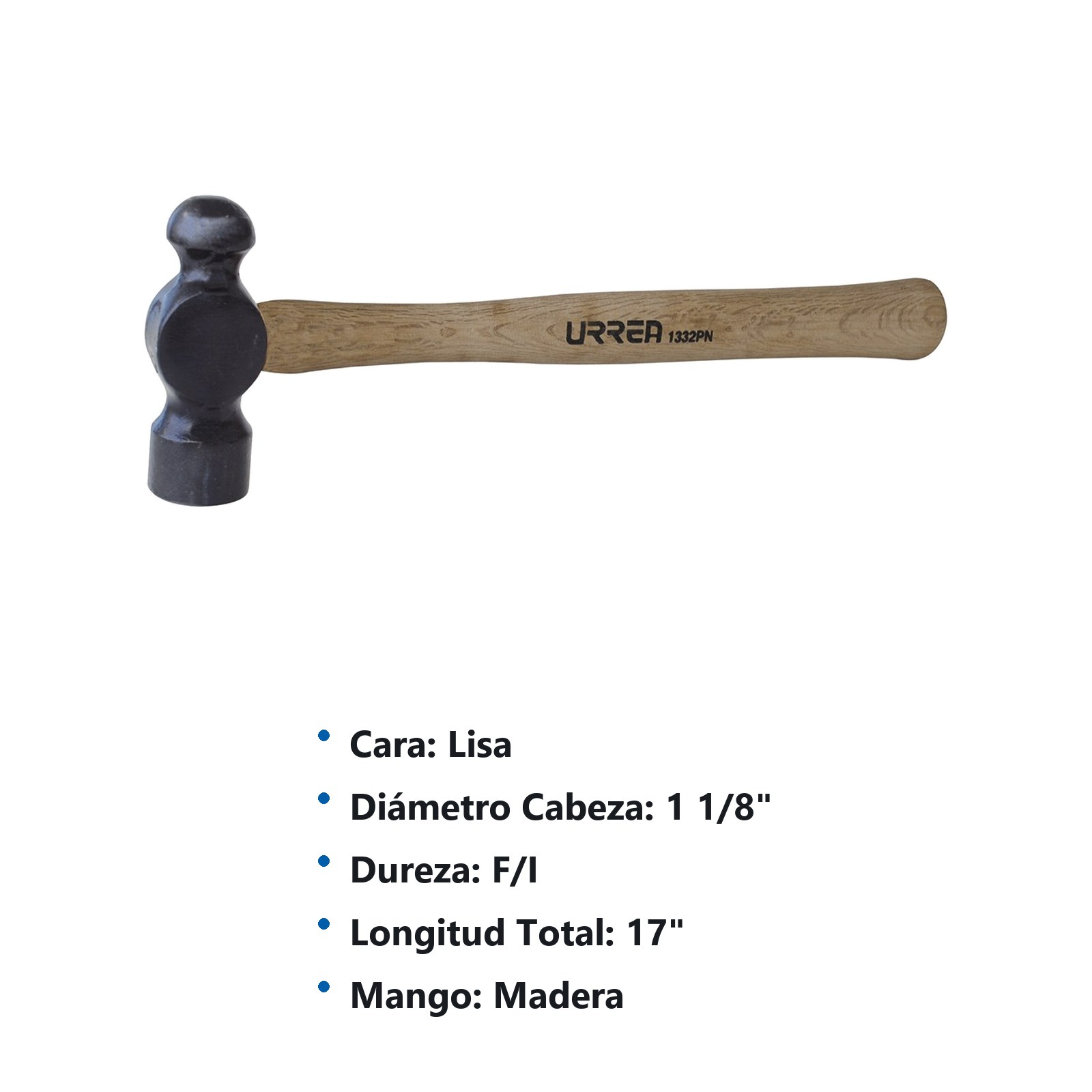 Martillo de bola black con mango de madera de 18", 48 oz Urrea - Imagen 2