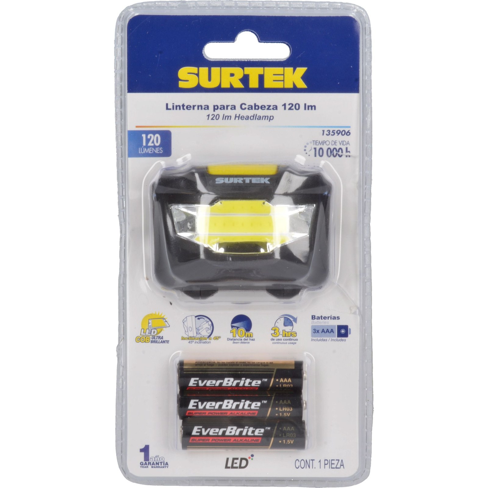 Linterna de LED para cabeza a baterías 3 pilas "AAA" de 120 lm Surtek - Imagen 2
