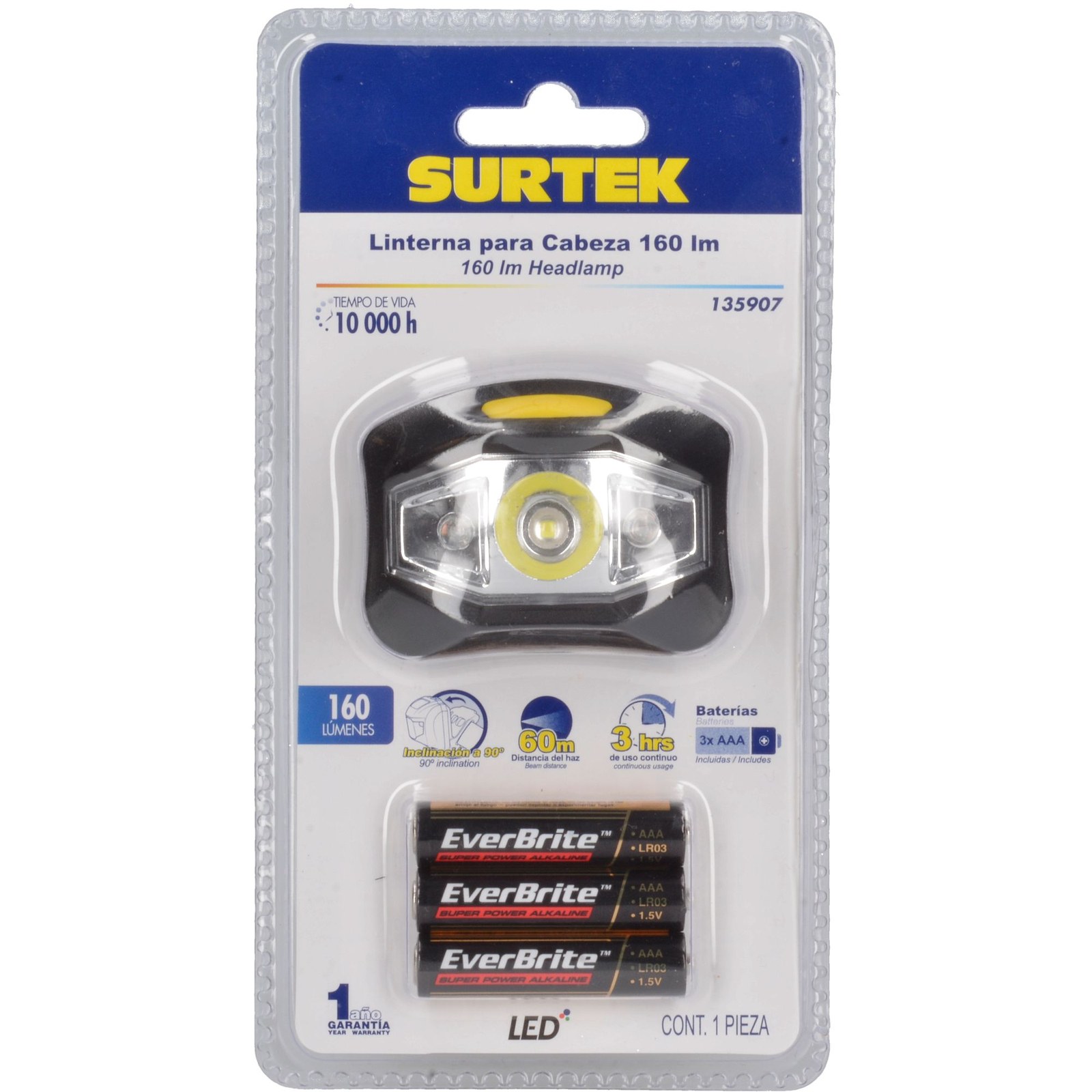 Linterna de LED para cabeza a baterías 3 pilas "AAA" de 160 lm Surtek - Imagen 2