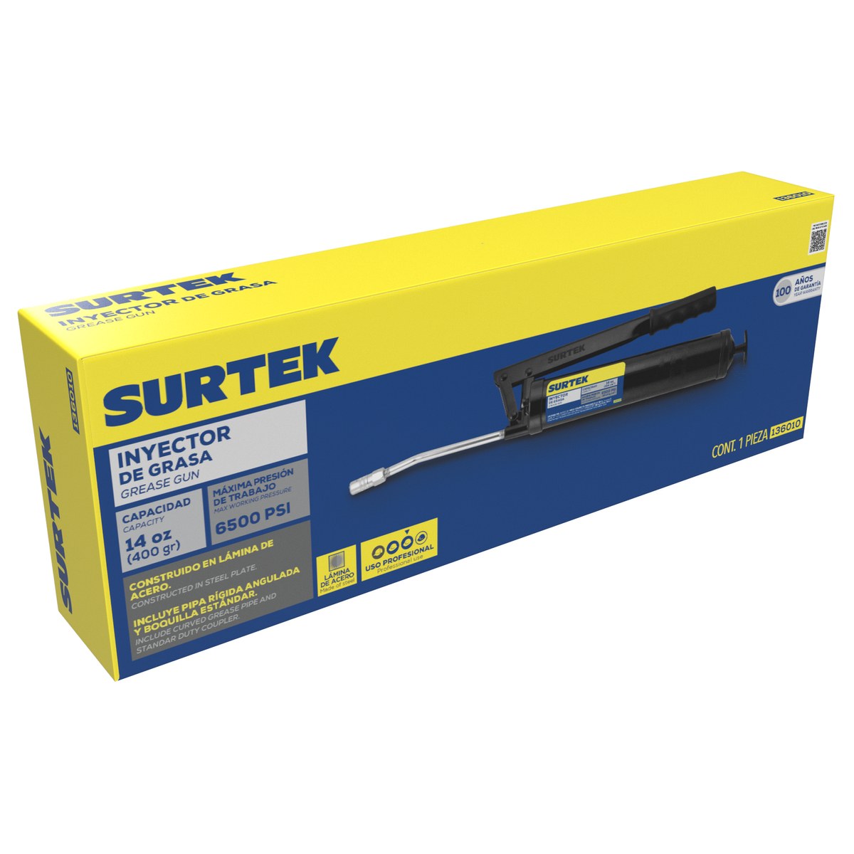 Inyector de grasa a dos manos ligero de 498 g, 6500 PSI Surtek - Imagen 2