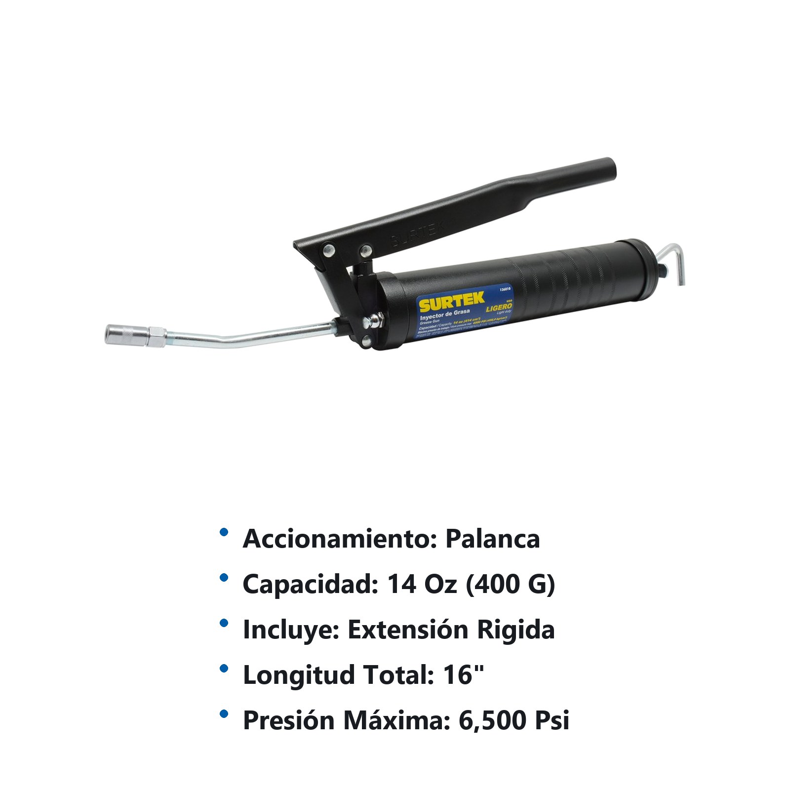 Inyector de grasa a dos manos ligero de 498 g, 6500 PSI Surtek - Imagen 3
