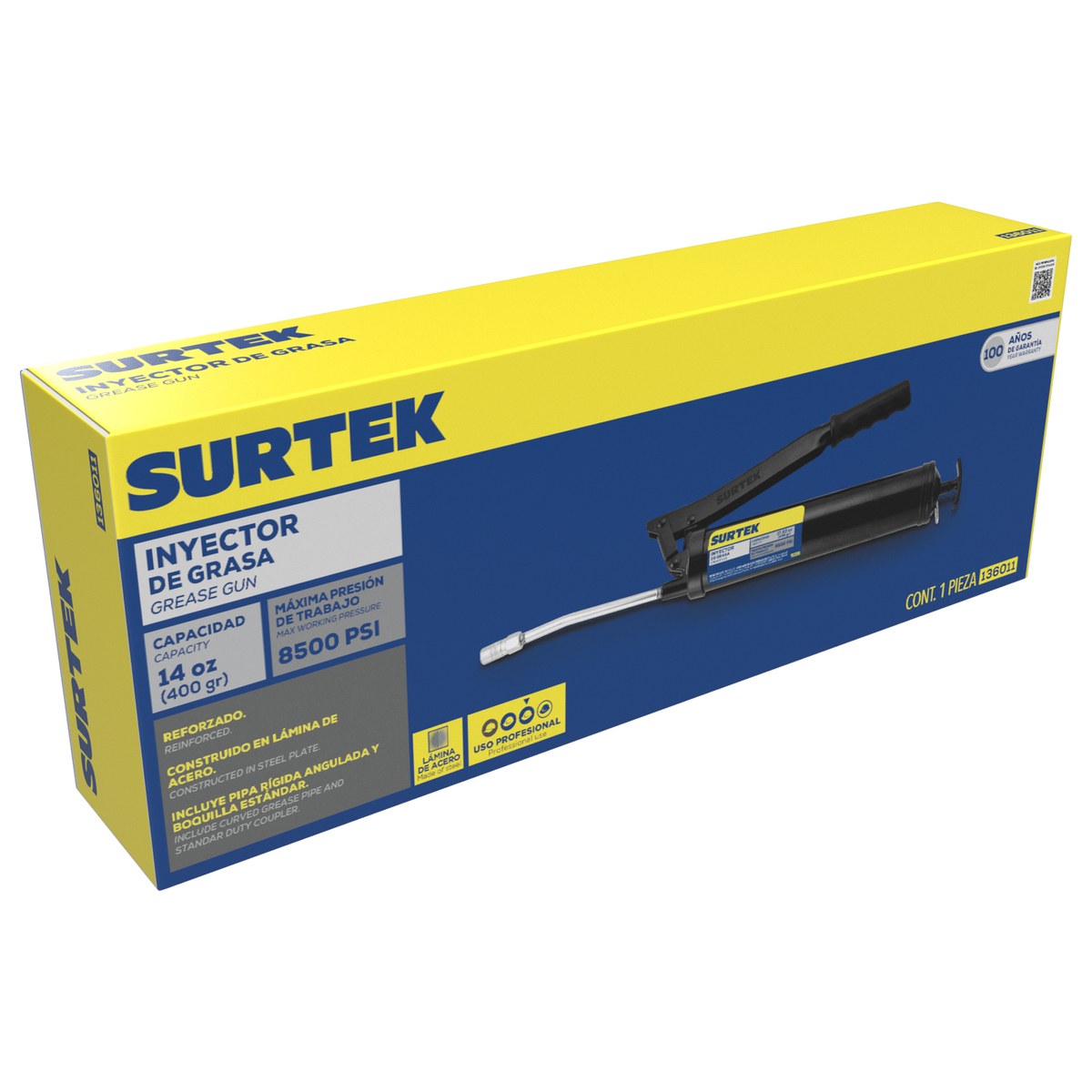 Inyector de grasa a dos manos reforzado de 400 g, 8500 PSI Surtek - Imagen 2