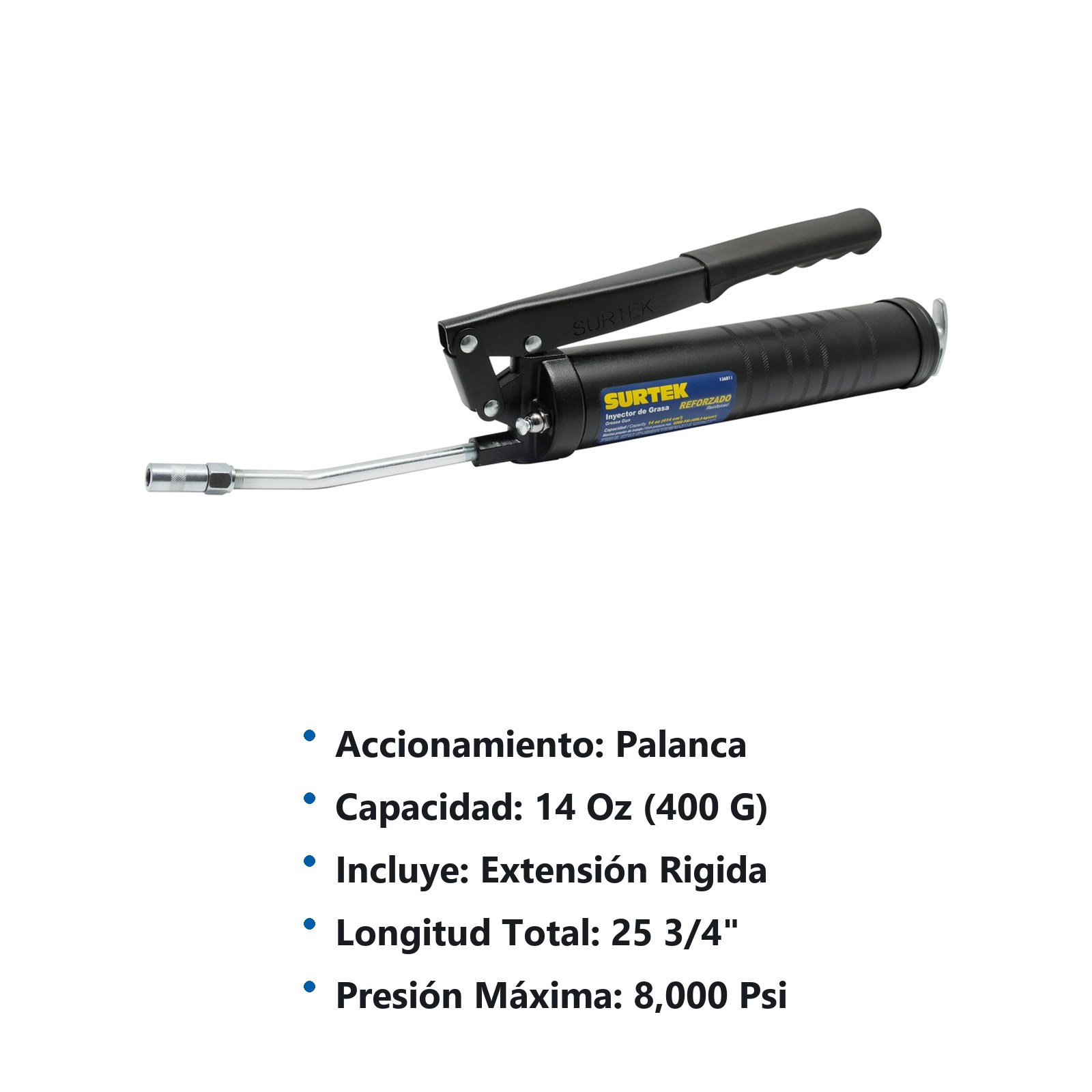 Inyector de grasa a dos manos reforzado de 400 g, 8500 PSI Surtek - Imagen 3
