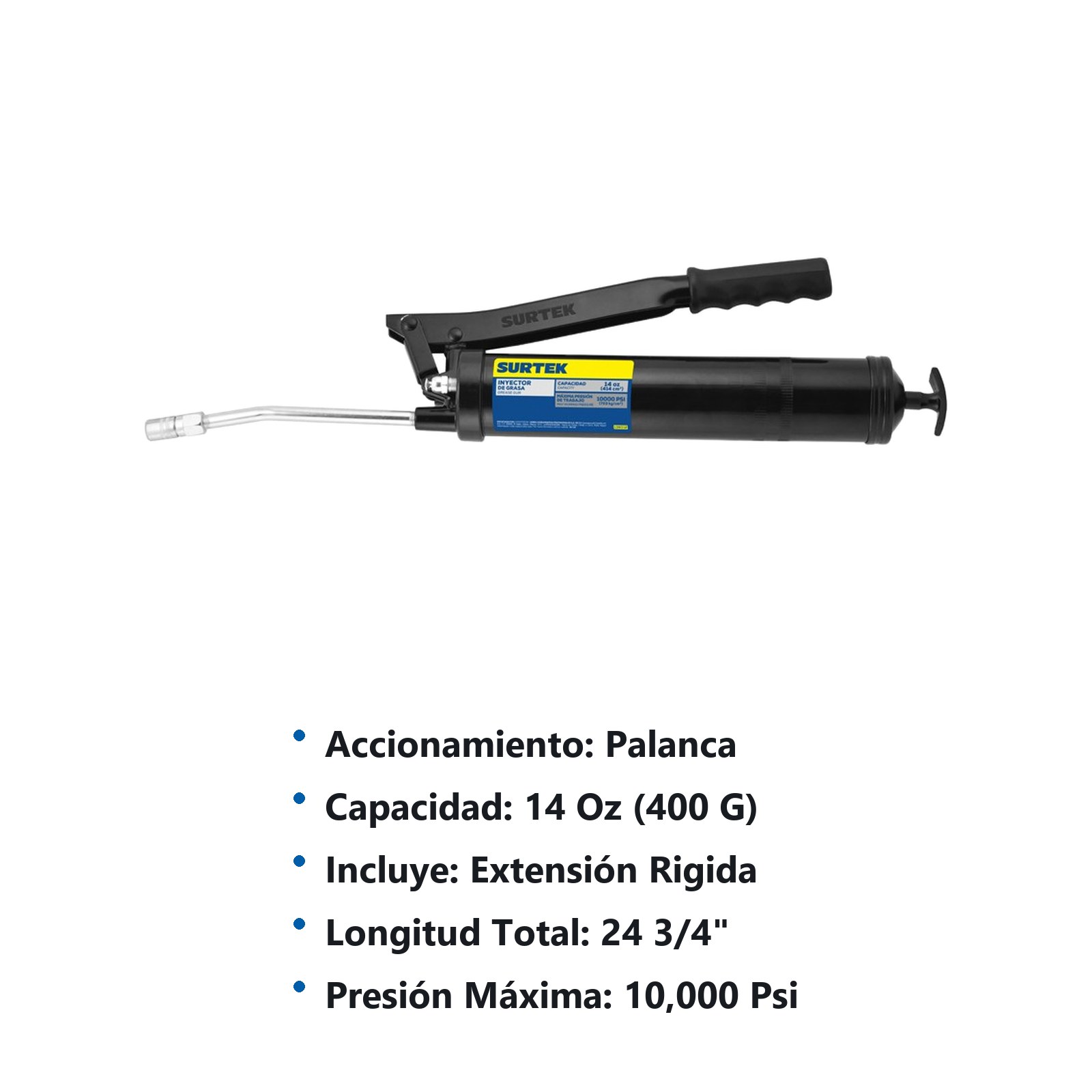 Inyector de grasa a dos manos de 400 g, 10000 PSI Surtek - Imagen 3