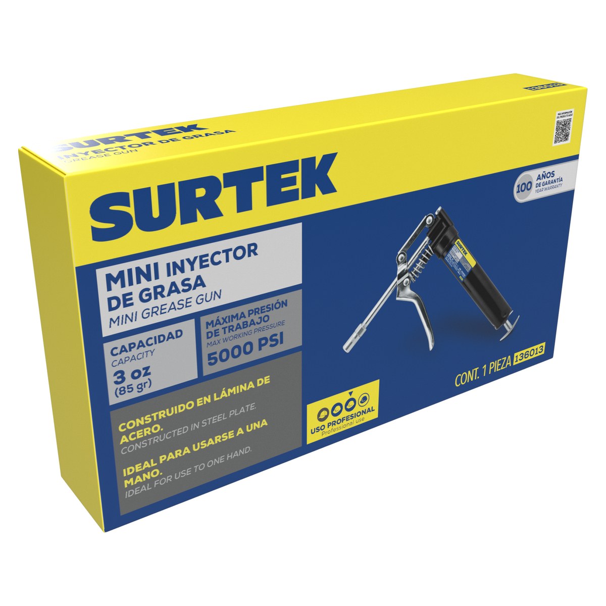 Inyector de grasa tipo pistola de 119 g, 5000 PSI Surtek - Imagen 2