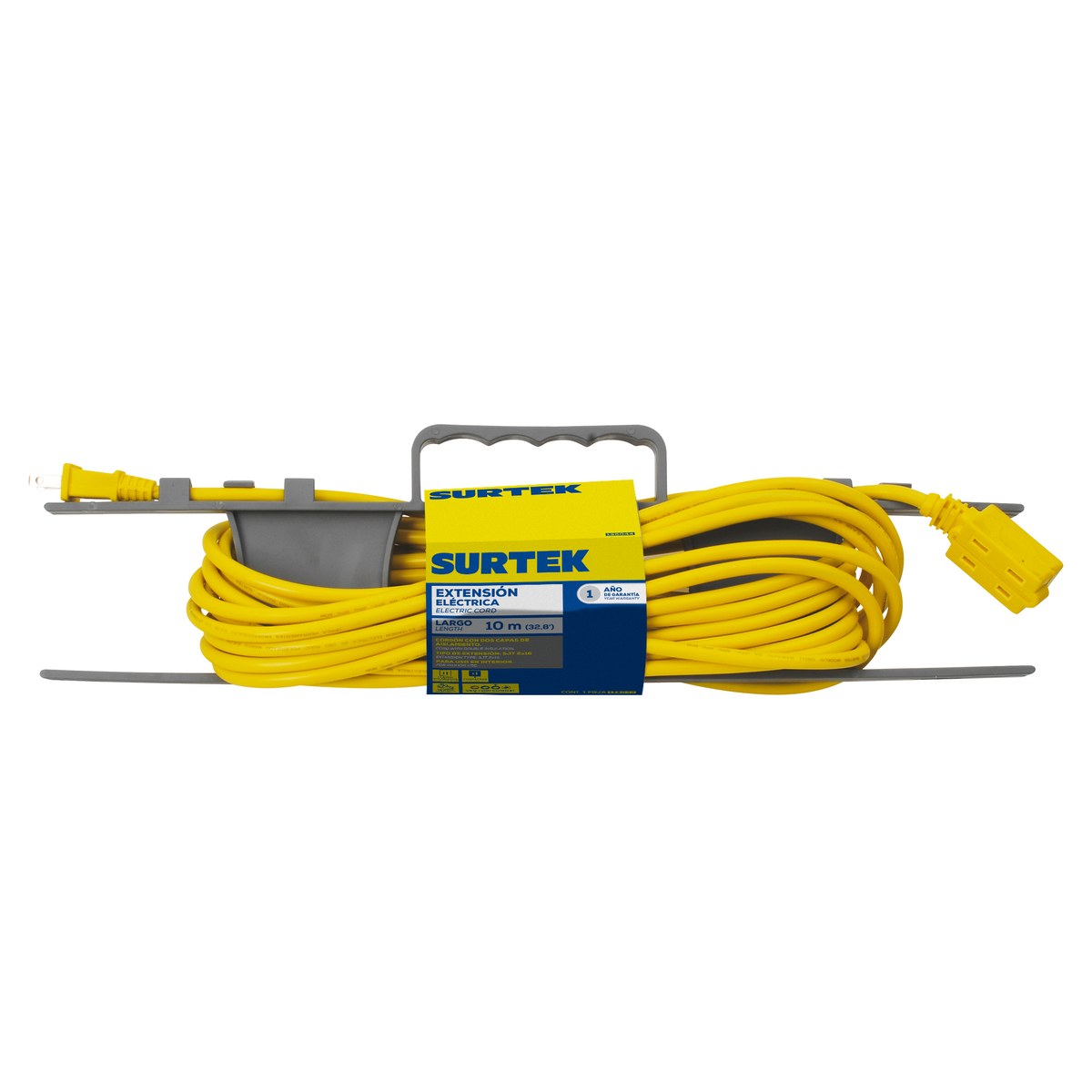 Extensión eléctrica uso rudo polarizada color amarillo, 10 m Surtek - Imagen 2