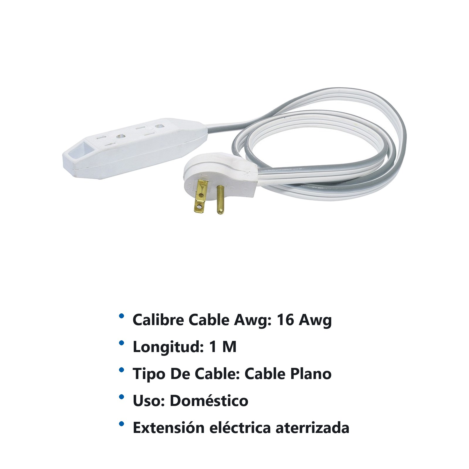 Extensión eléctrica plana aterrizada color blanco, 1 m Surtek - Imagen 2