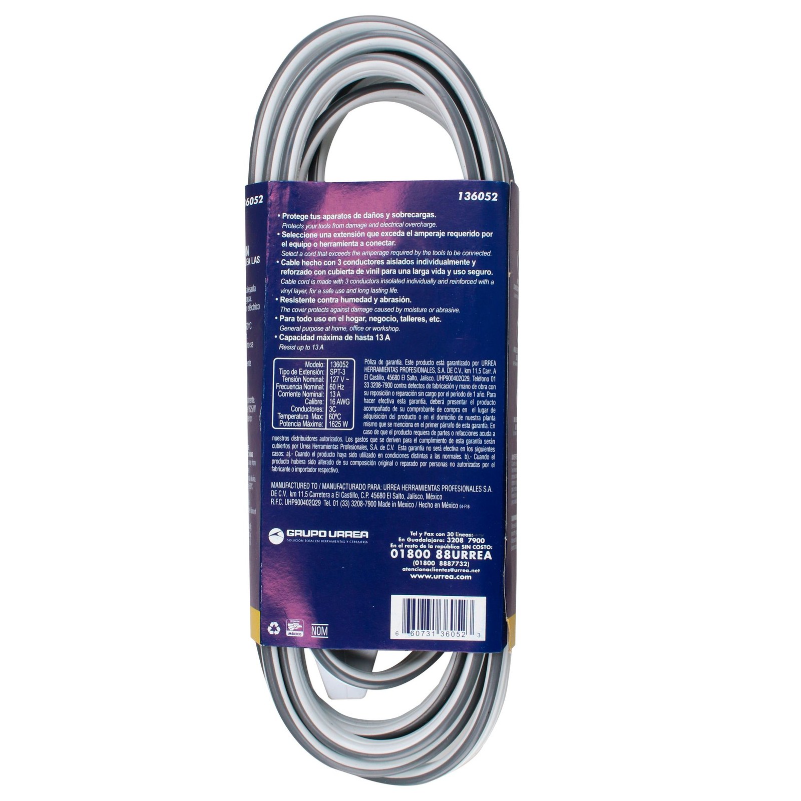 Extensión eléctrica plana aterrizada color blanco, 3 m Surtek - Imagen 3