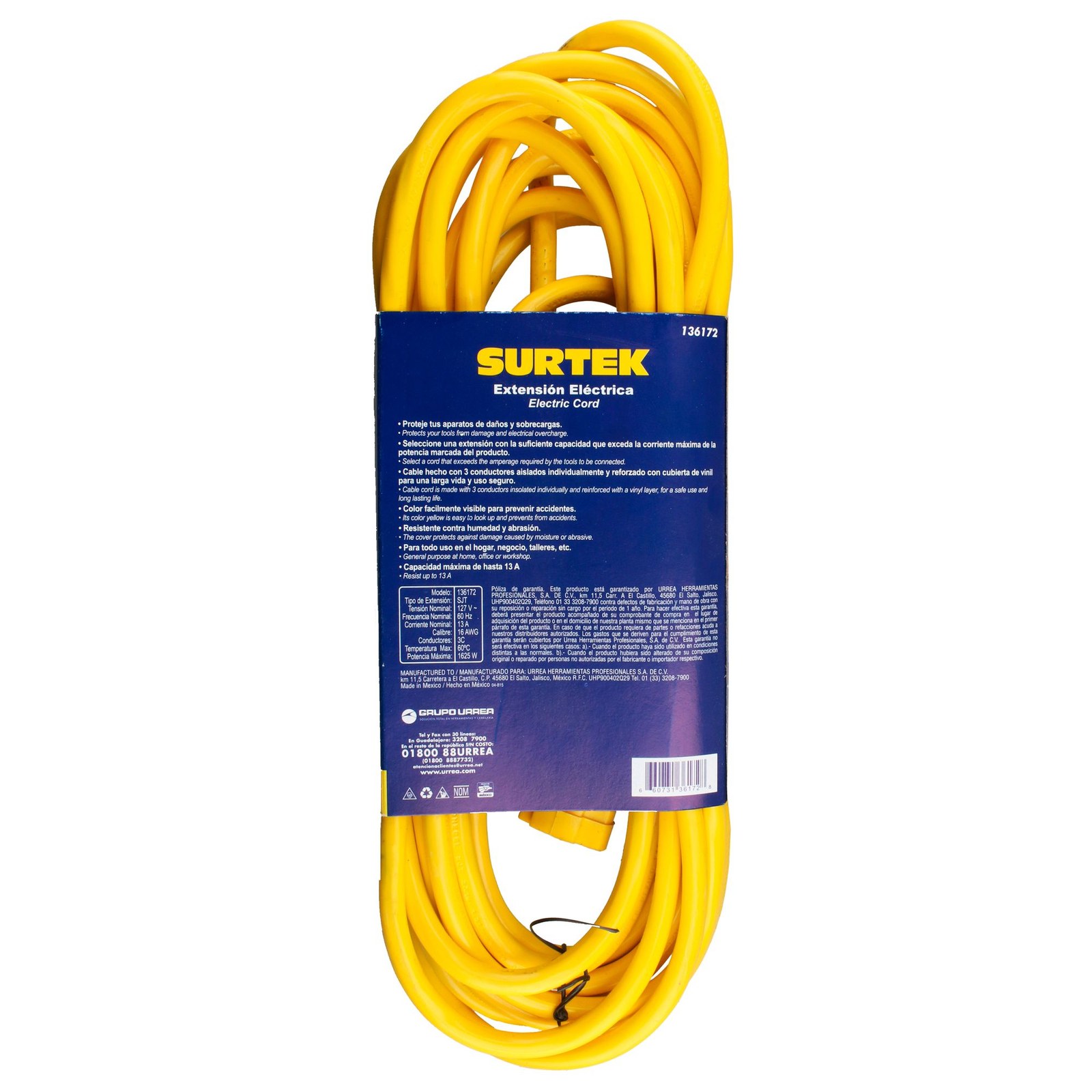 Extension eléctrica uso rudo aterrizada color amarillo, 7.6 m Surtek - Imagen 3