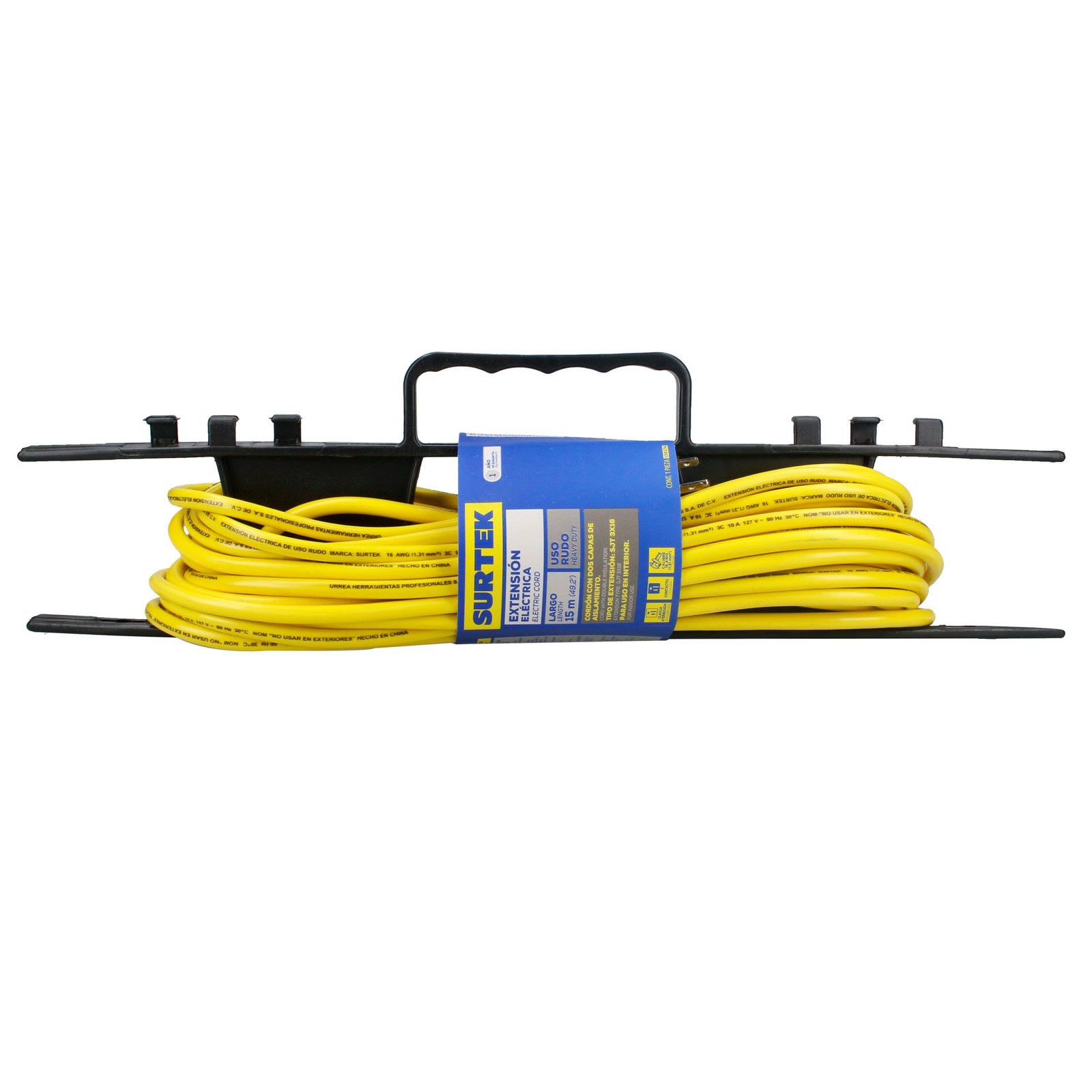 Extensión eléctrica uso rudo aterrizada color amarillo, 15 m Surtek - Imagen 2