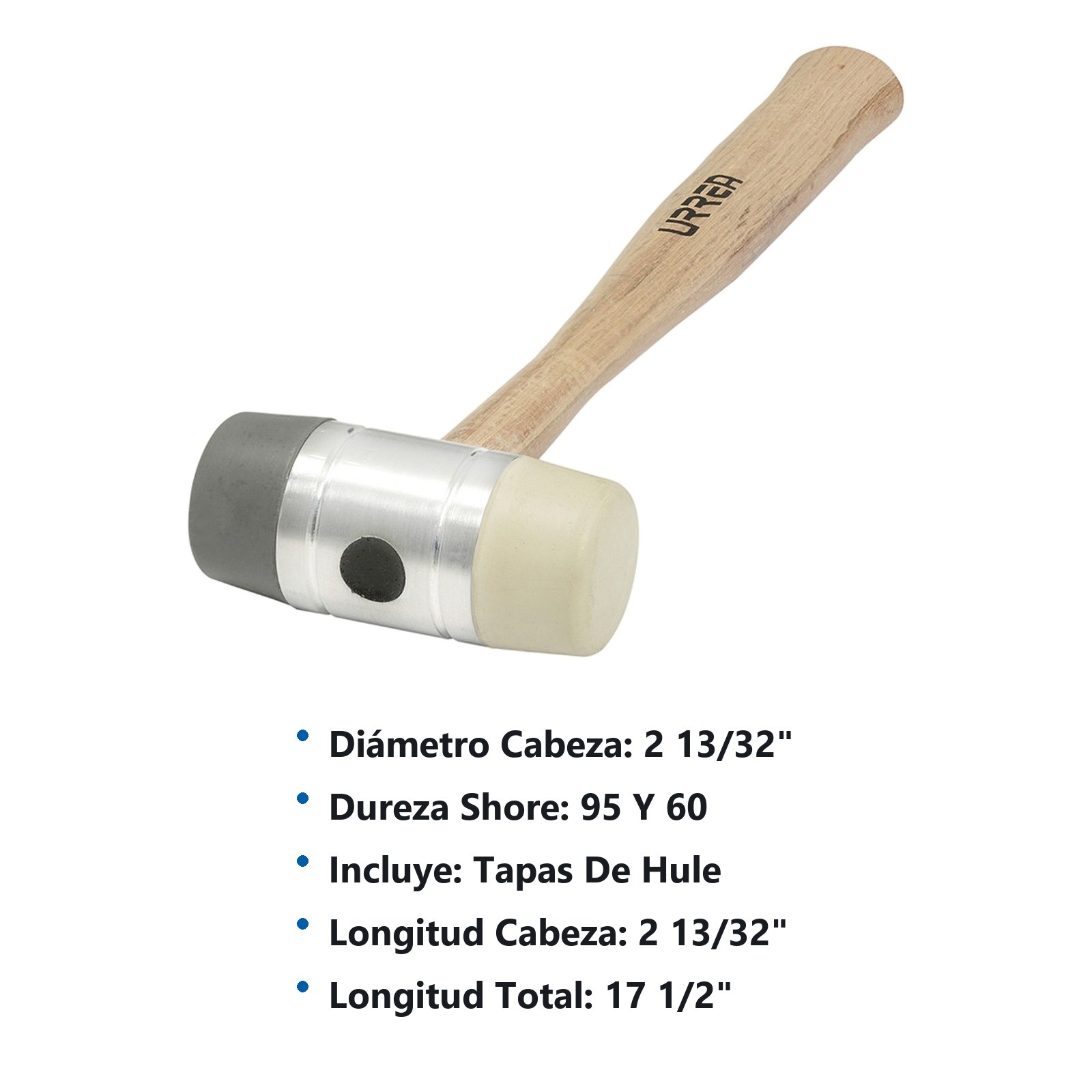 Martillo con tapas plásticas intercambiables con mango de madera de 18", 25 oz Urrea - Imagen 2